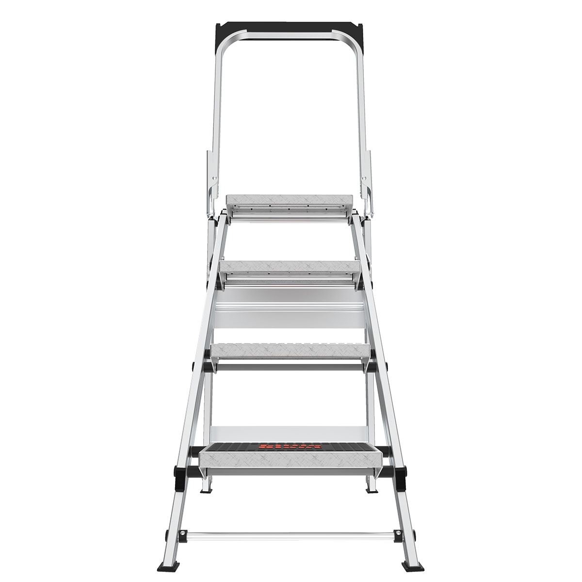 Escalón plegable de aluminio plateado con capacidad de 300 lb de Little Giant Ladders - Escalón de seguridad de 4 peldaños 10410BA