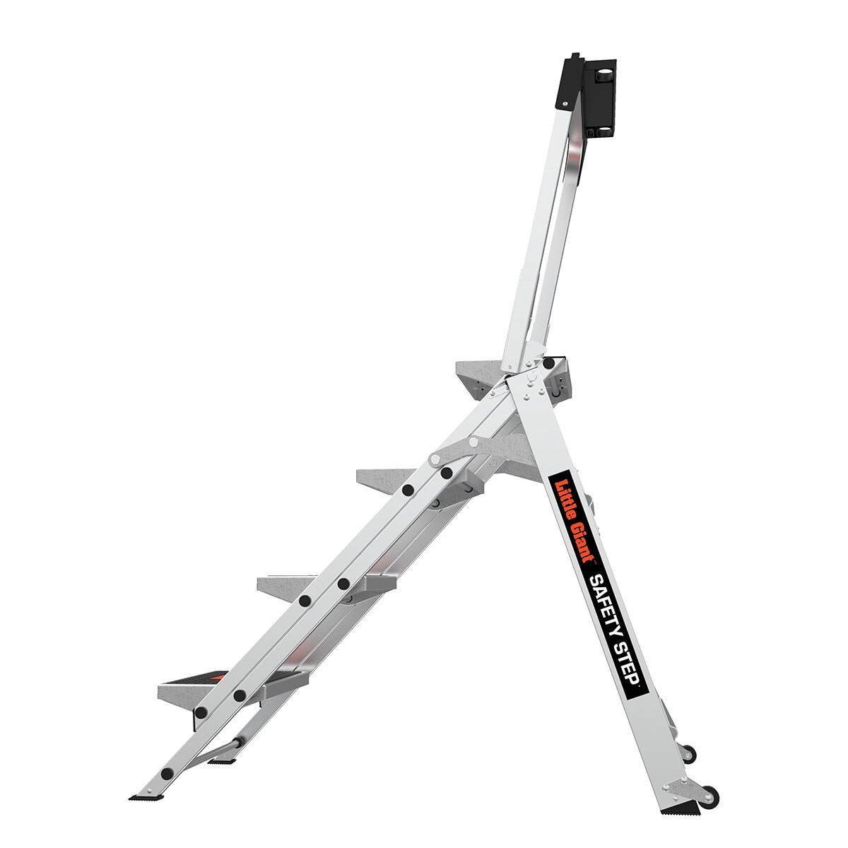 Escalón plegable de aluminio plateado con capacidad de 300 lb de Little Giant Ladders - Escalón de seguridad de 4 peldaños 10410BA