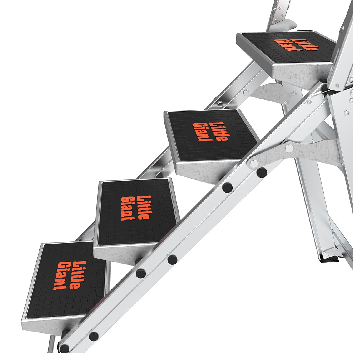 Escalón plegable de aluminio plateado con capacidad de 300 lb de Little Giant Ladders - Escalón de seguridad de 4 peldaños 10410BA