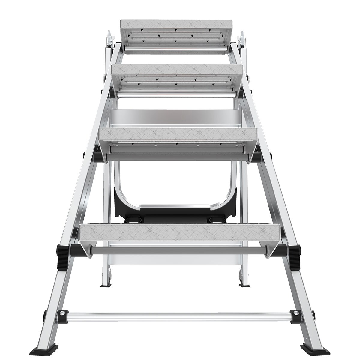 Escalón plegable de aluminio plateado con capacidad de 300 lb de Little Giant Ladders - Escalón de seguridad de 4 peldaños 10410BA