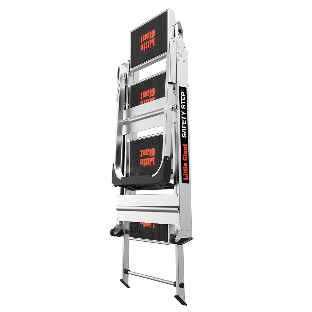 Escalón plegable de aluminio plateado con capacidad de 300 lb de Little Giant Ladders - Escalón de seguridad de 4 peldaños 10410BA