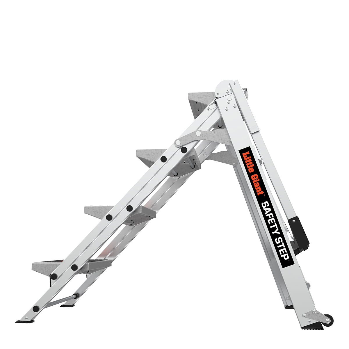 Escalón plegable de aluminio plateado con capacidad de 300 lb de Little Giant Ladders - Escalón de seguridad de 4 peldaños 10410BA