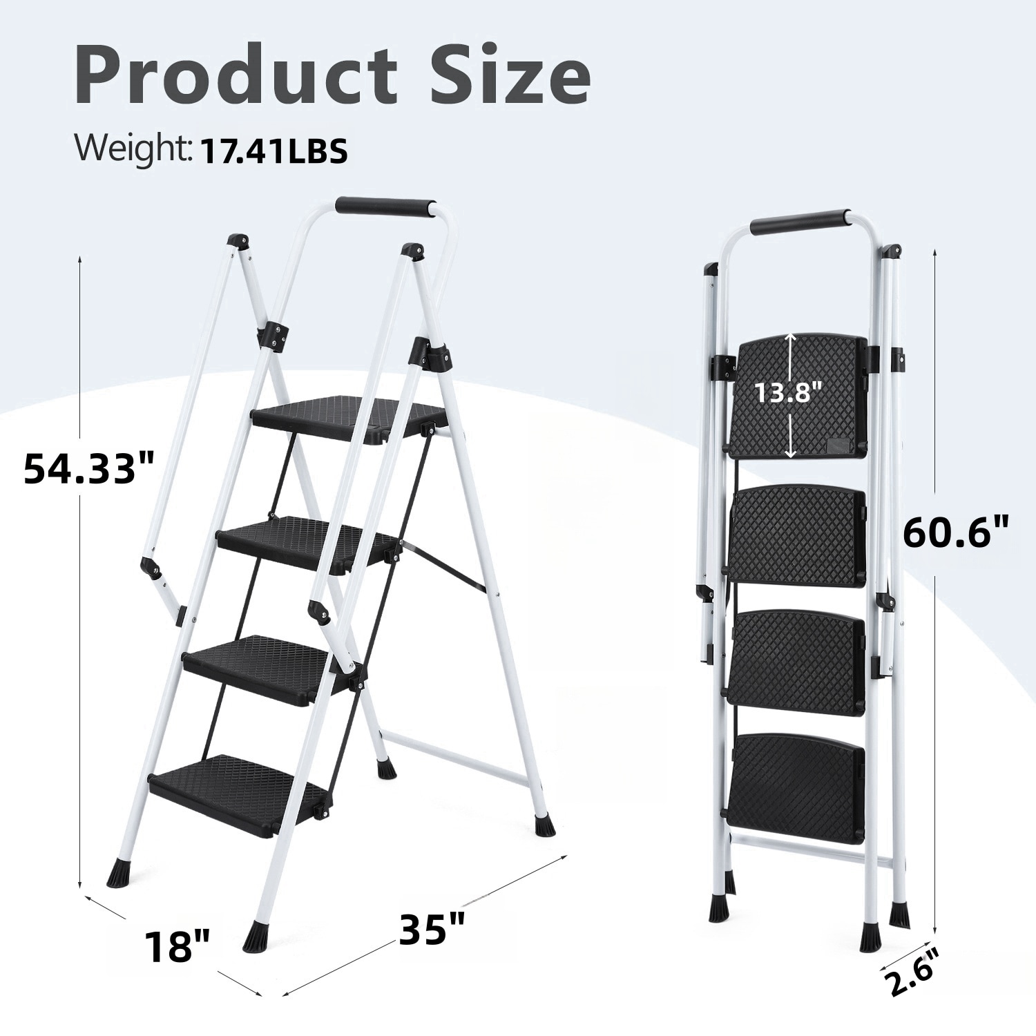 Escalera de 4 pasos Siavonce con capacidad de 500 lb en acero blanco plegable - XH44669