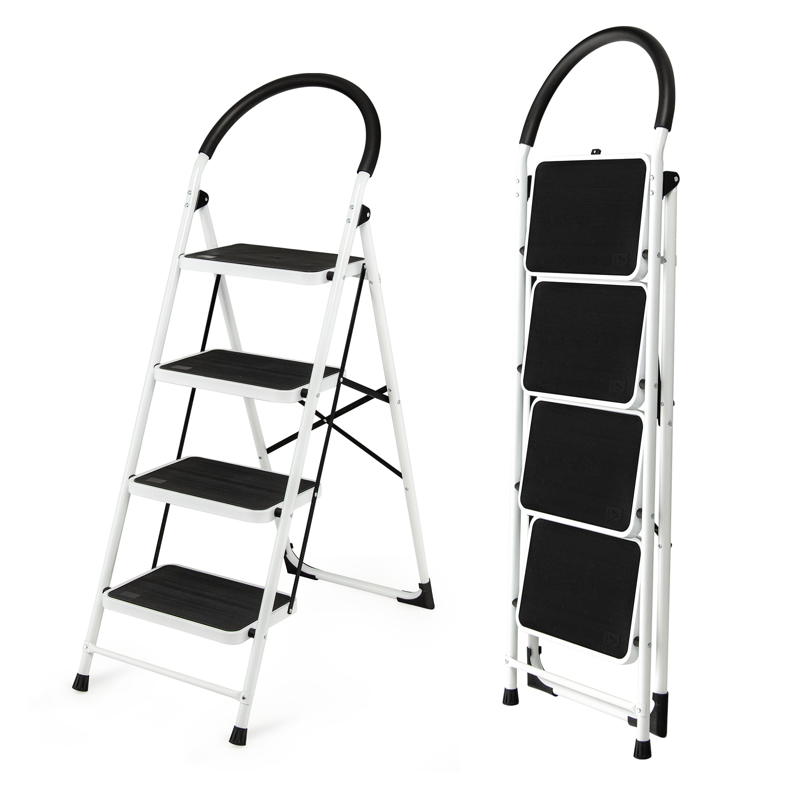 Taburete plegable de acero negro WELLFOR con capacidad de 330 libras de 4 pasos TL-HGY-35311