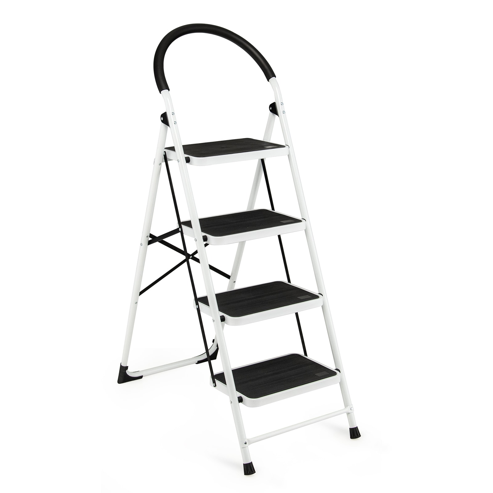 Taburete plegable de acero negro WELLFOR con capacidad de 330 libras de 4 pasos TL-HGY-35311