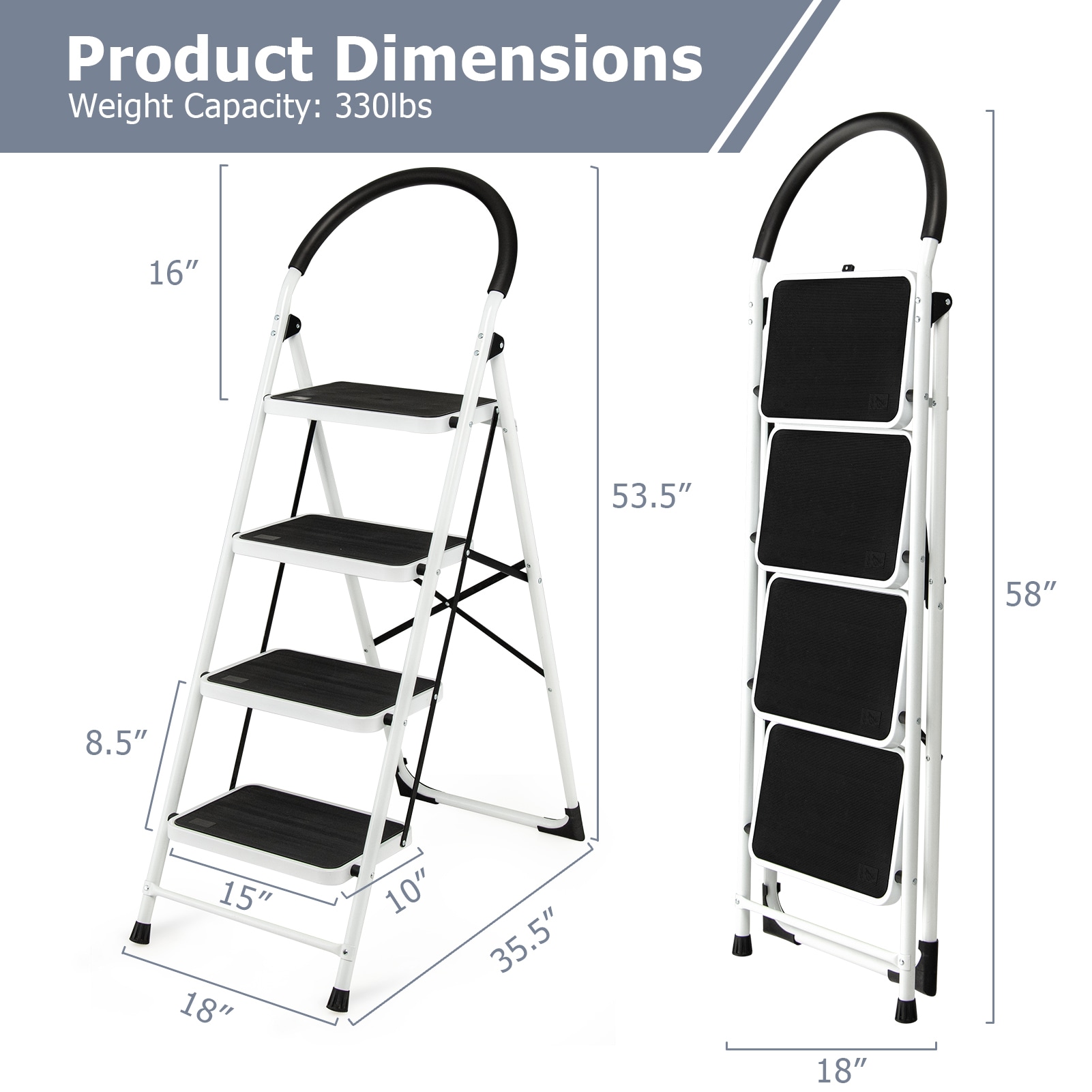 Taburete plegable de acero negro WELLFOR con capacidad de 330 libras de 4 pasos TL-HGY-35311