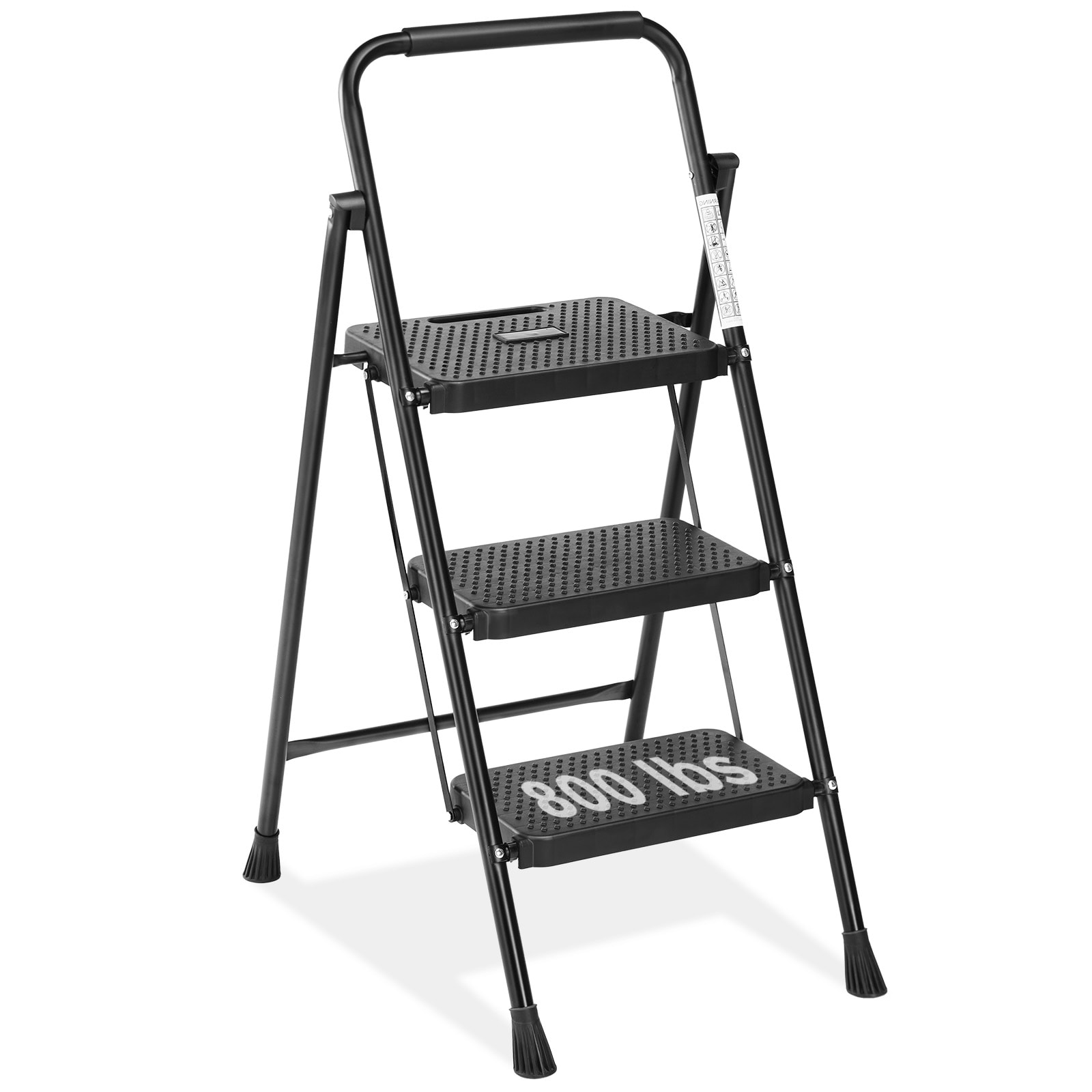 Taburete plegable de acero negro de capacidad para 800 libras de 3 pasos Maocao Hoom YCBH47988
