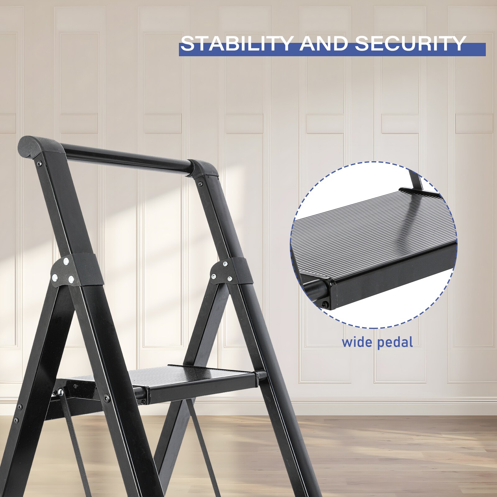 Escalón plegable de aluminio negro Maocao Hoom de 6 pasos con capacidad de 330 lb BH103953