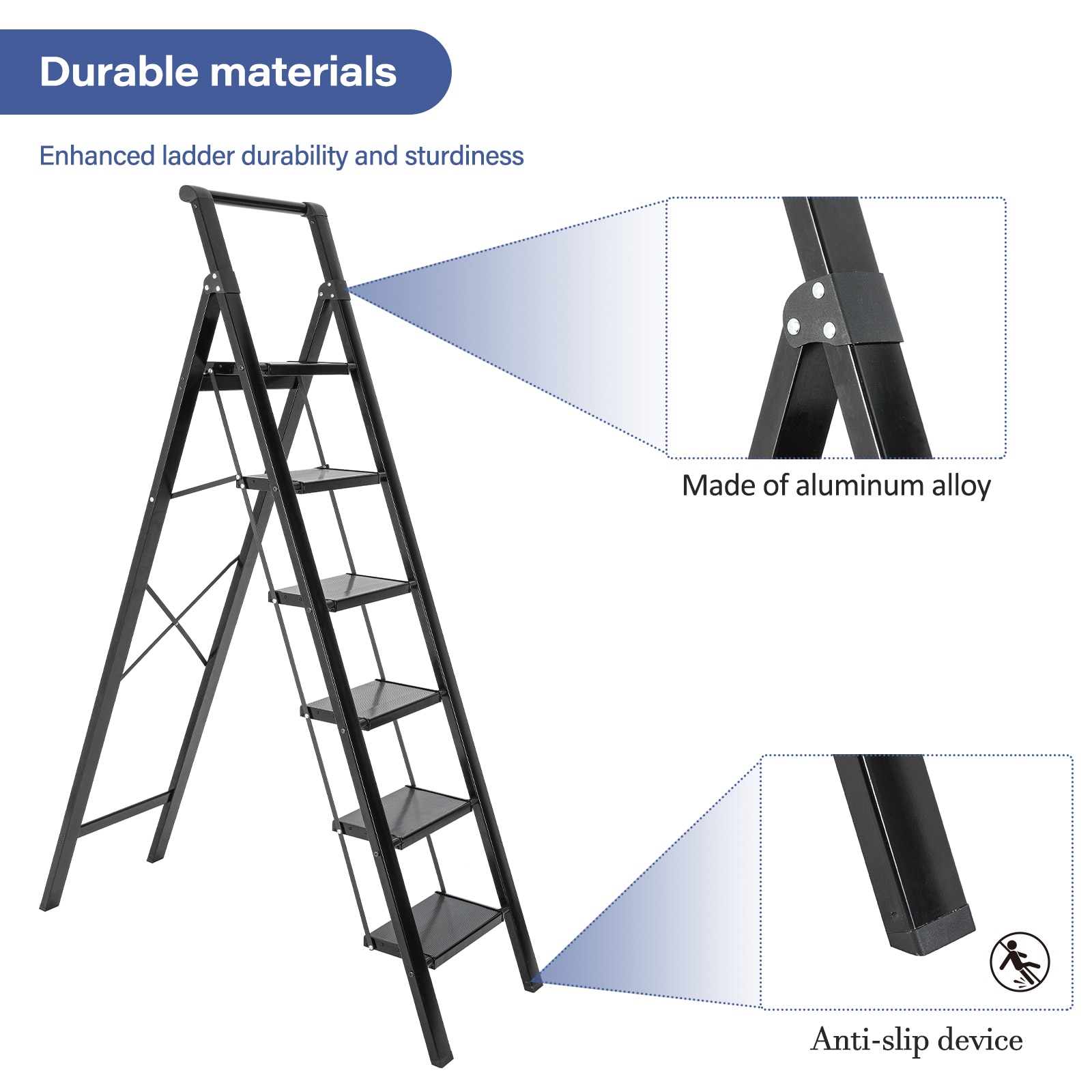 Escalón plegable de aluminio negro Maocao Hoom de 6 pasos con capacidad de 330 lb BH103953