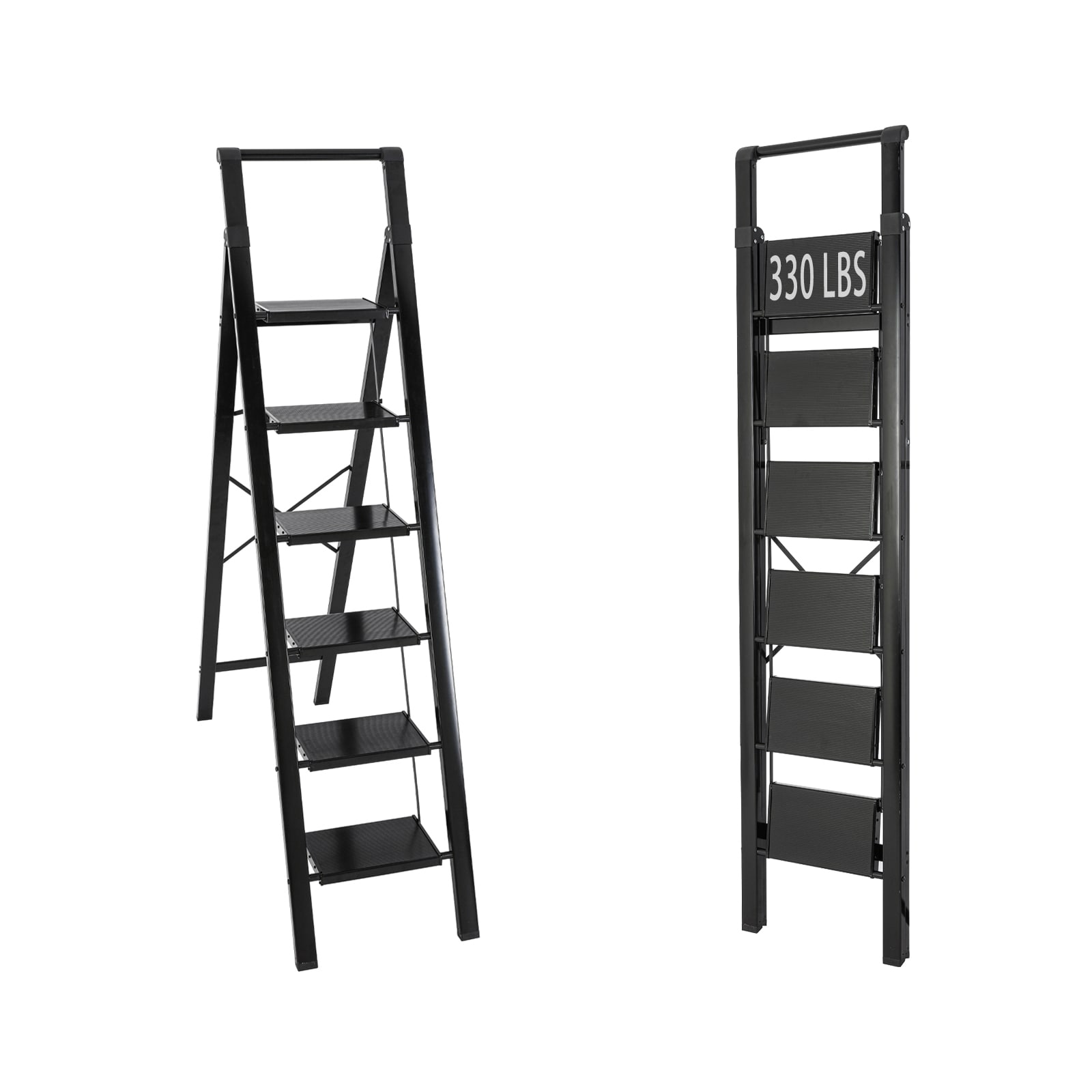 Escalón plegable de aluminio negro Maocao Hoom de 6 pasos con capacidad de 330 lb BH103953