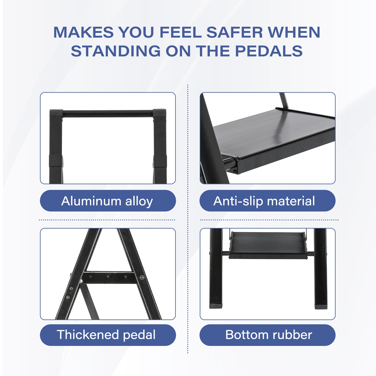 Escalón plegable de aluminio negro Maocao Hoom de 6 pasos con capacidad de 330 lb BH103953