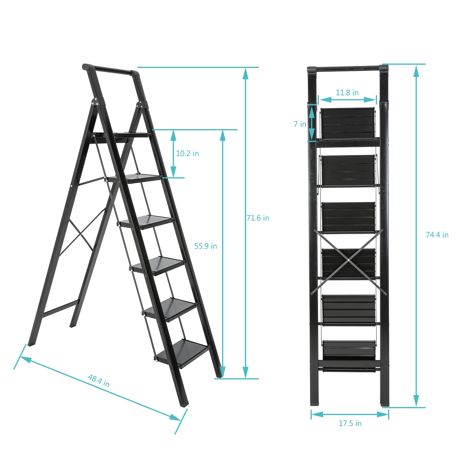 Escalón plegable de aluminio negro Maocao Hoom de 6 pasos con capacidad de 330 lb BH103953