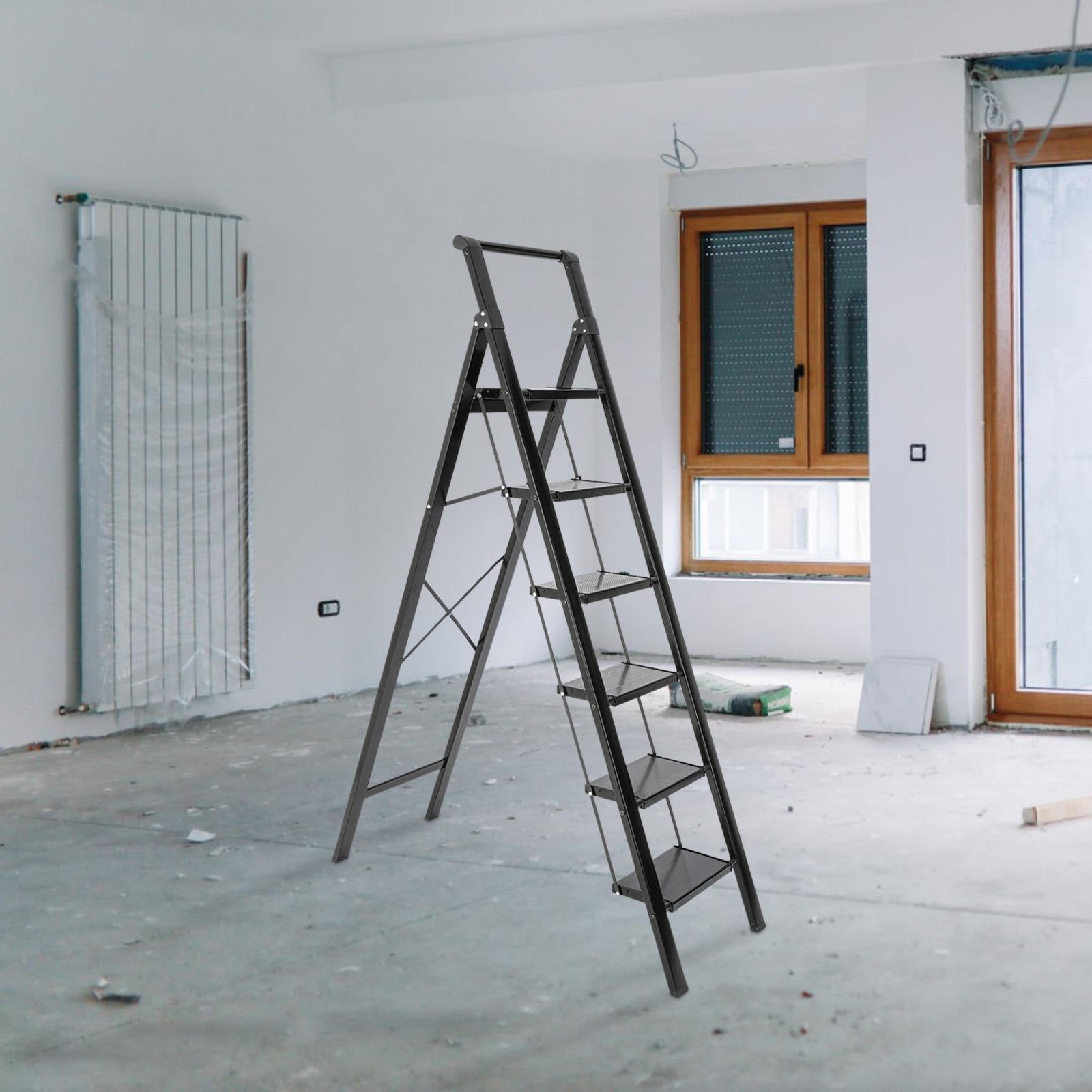 Escalón plegable de aluminio negro Maocao Hoom de 6 pasos con capacidad de 330 lb BH103953