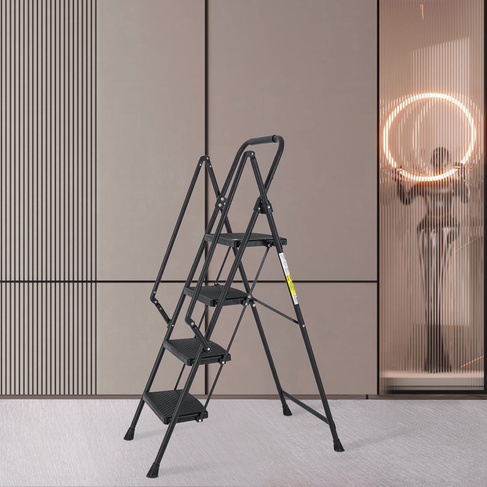 Escalera de 4 Peldaños Siavonce con Capacidad de 550 lb de Acero Negro Plegable XH94429