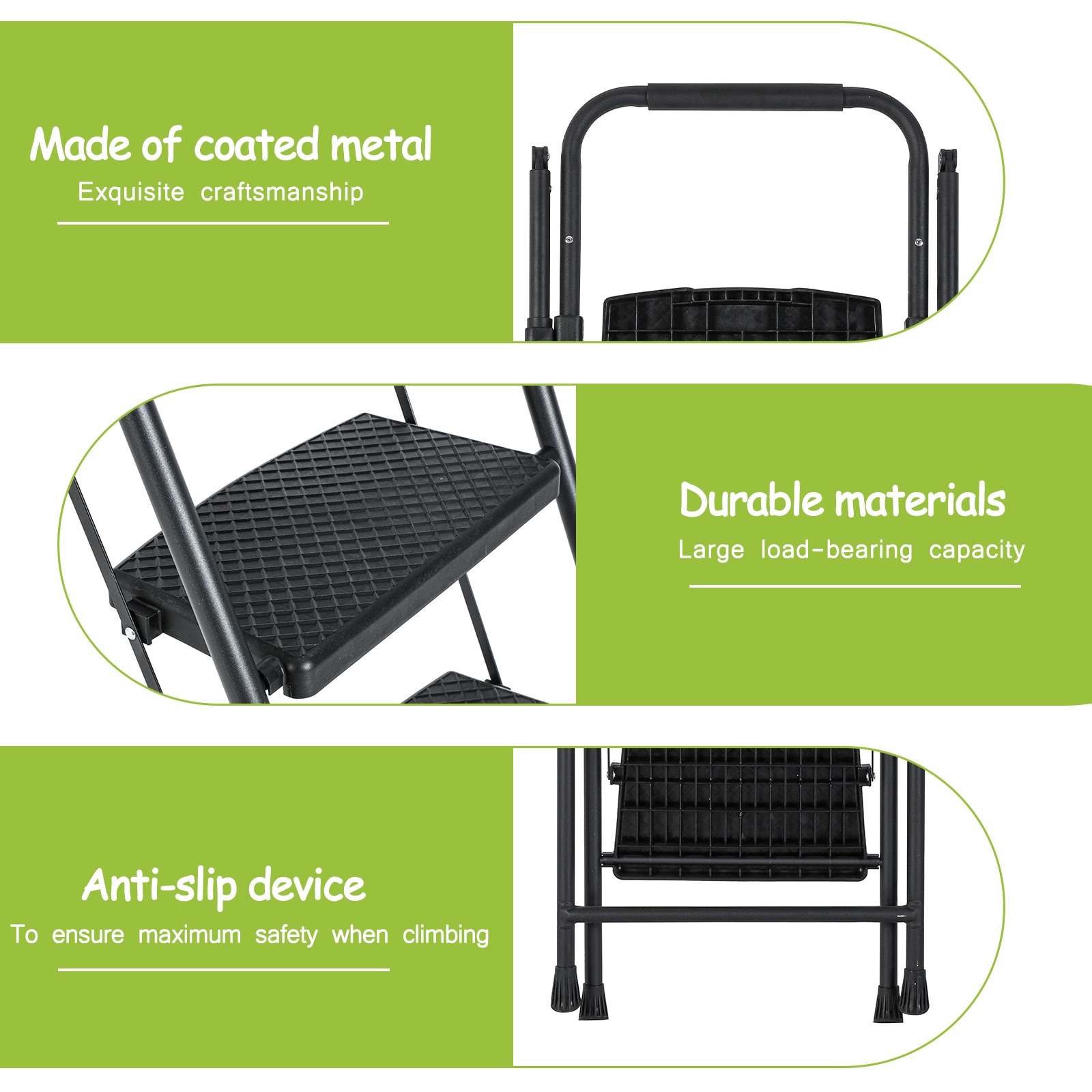 Escalera de 4 Peldaños Siavonce con Capacidad de 550 lb de Acero Negro Plegable XH94429