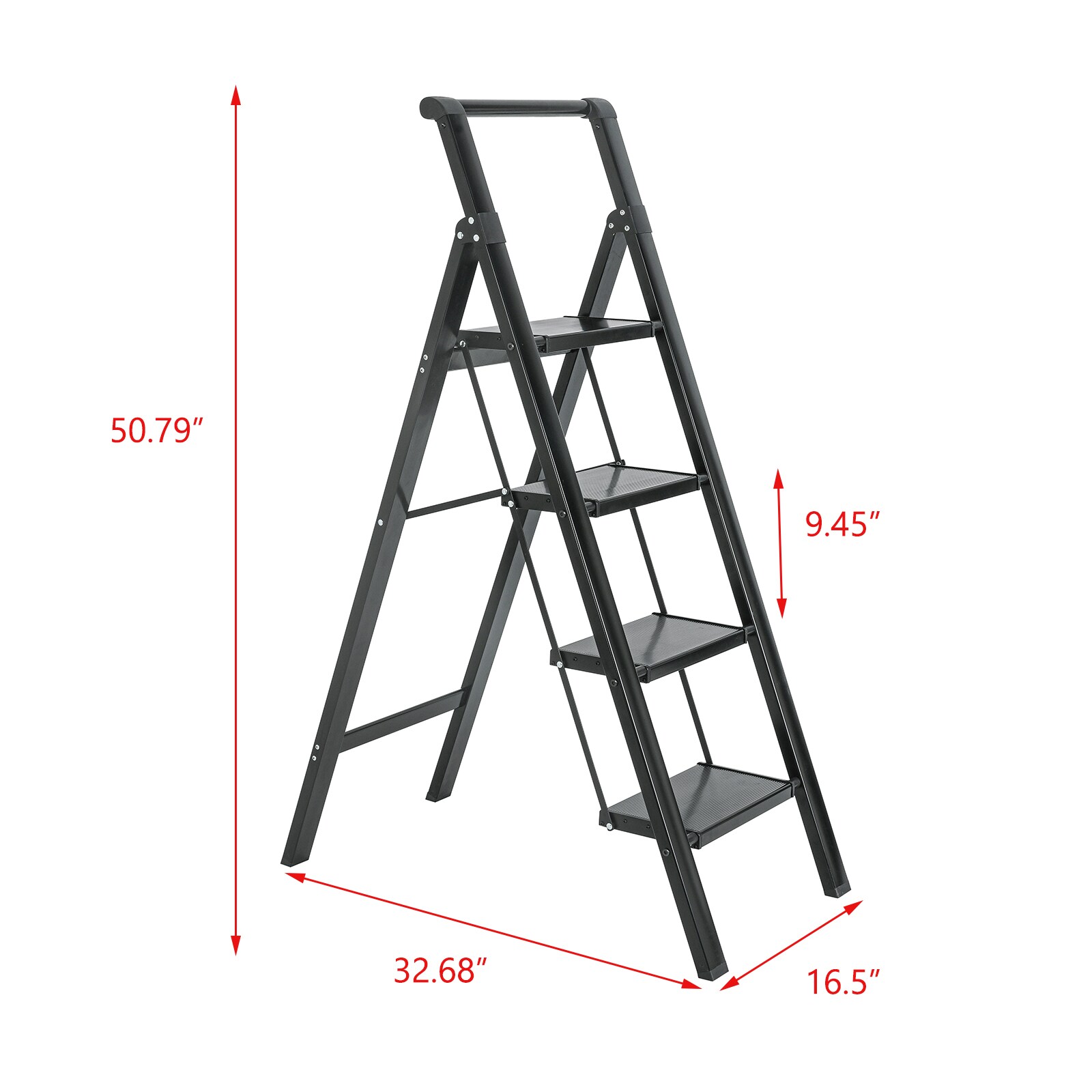 Escalera de 4 Peldaños Siavonce - Capacidad de 330 lb - Acero Negro Plegable XH06859