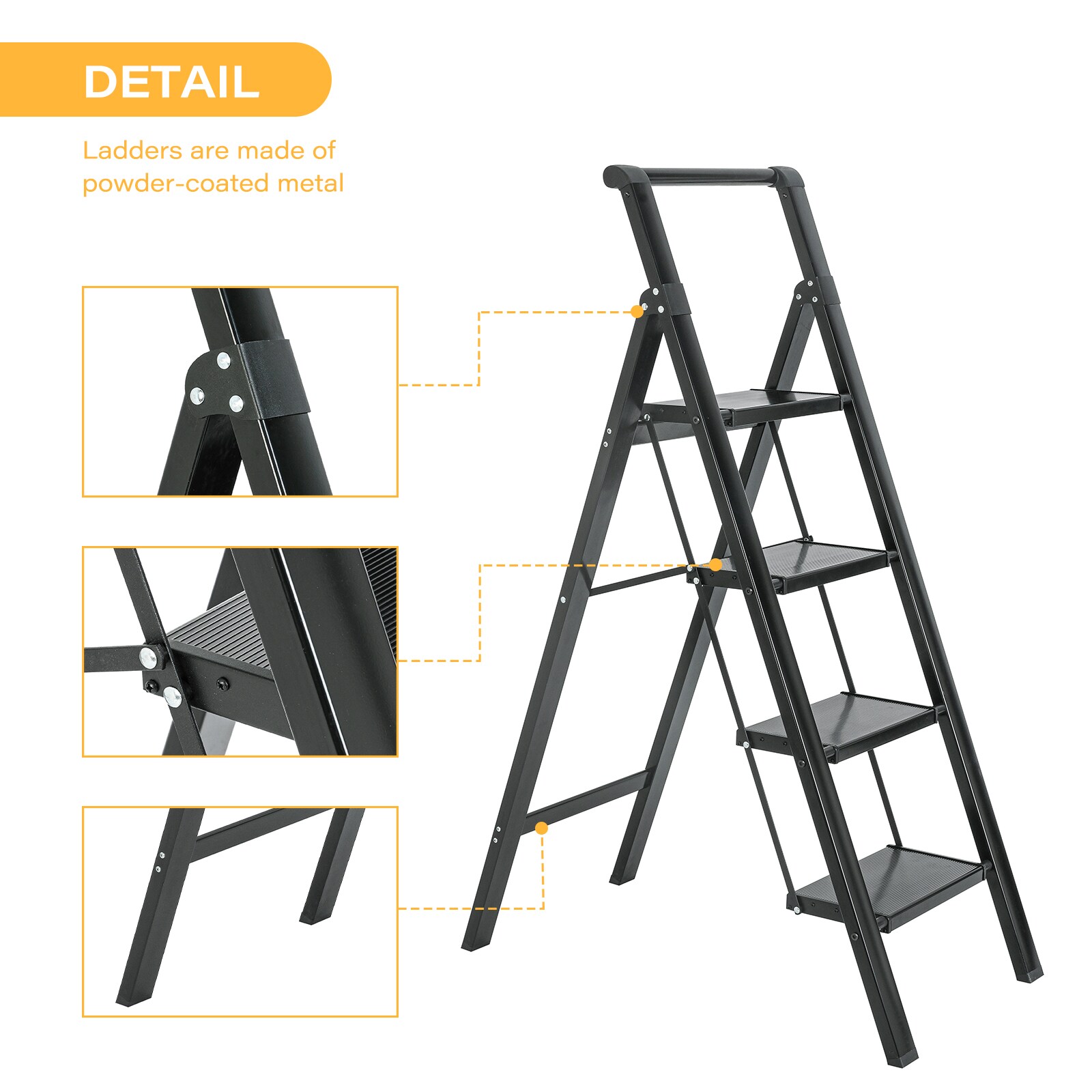 Escalera de 4 Peldaños Siavonce - Capacidad de 330 lb - Acero Negro Plegable XH06859