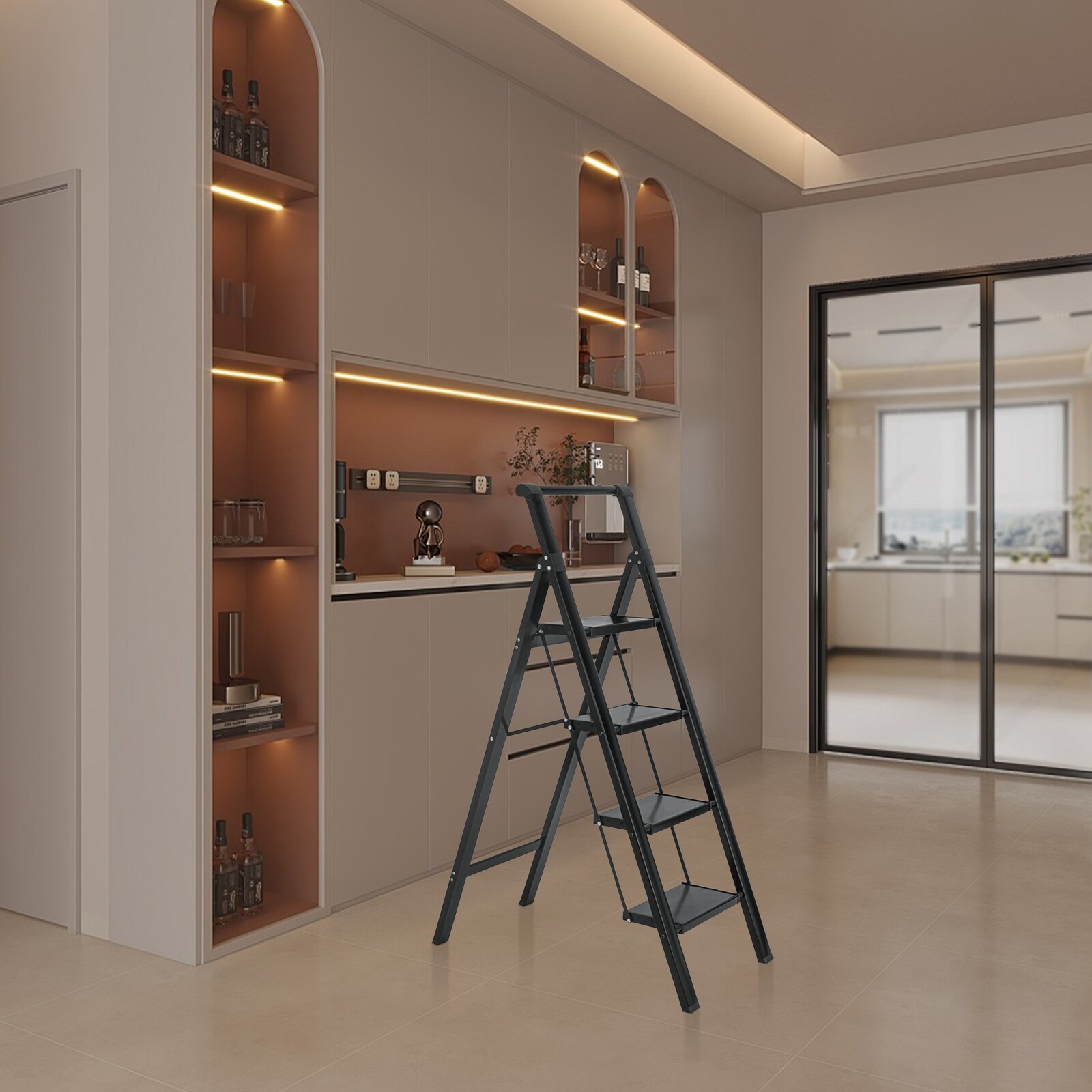 Escalera de 4 Peldaños Siavonce - Capacidad de 330 lb - Acero Negro Plegable XH06859