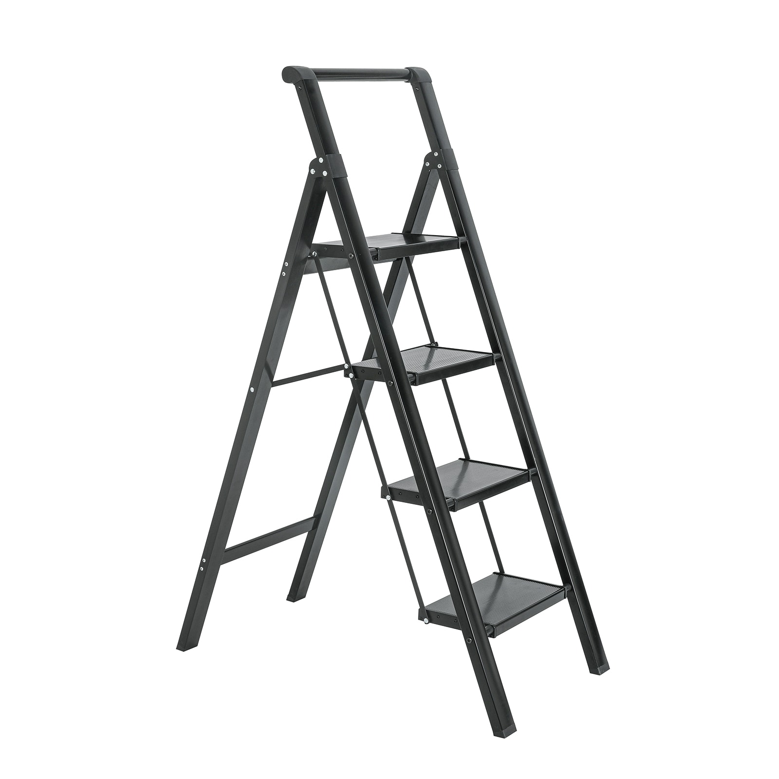 Escalera de 4 Peldaños Siavonce - Capacidad de 330 lb - Acero Negro Plegable XH06859