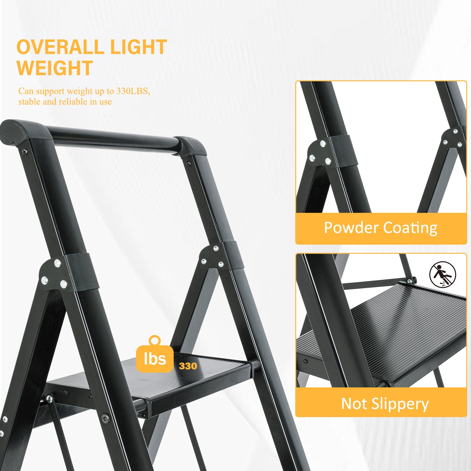 Escalera de 4 Peldaños Siavonce - Capacidad de 330 lb - Acero Negro Plegable XH06859