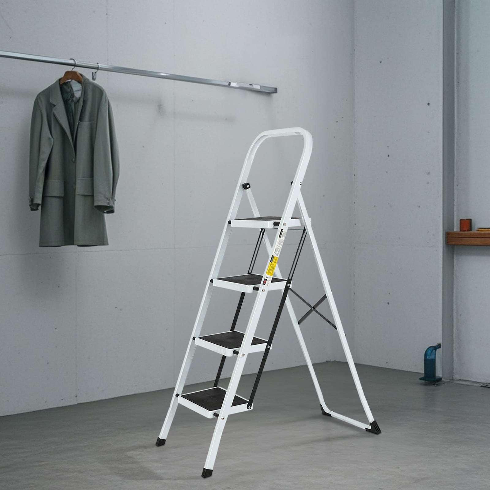 Taburete plegable de acero blanco con capacidad de 330 libras, 4 peldaños - Maocao Hoom
