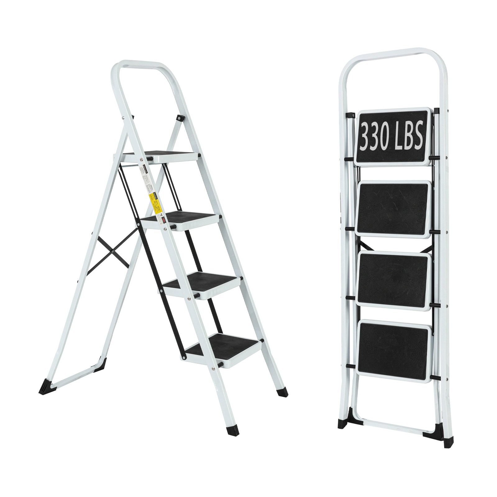 Taburete plegable de acero blanco con capacidad de 330 libras, 4 peldaños - Maocao Hoom