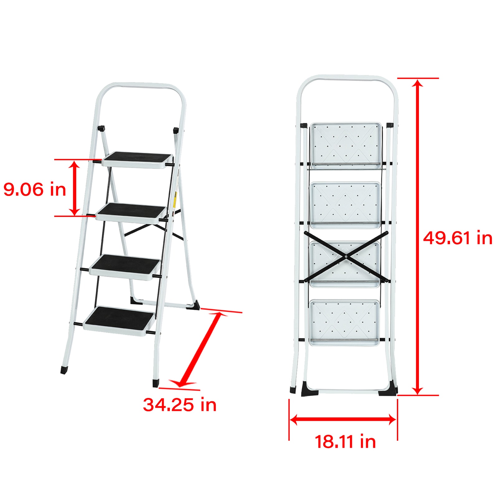 Taburete plegable de acero blanco con capacidad de 330 libras, 4 peldaños - Maocao Hoom