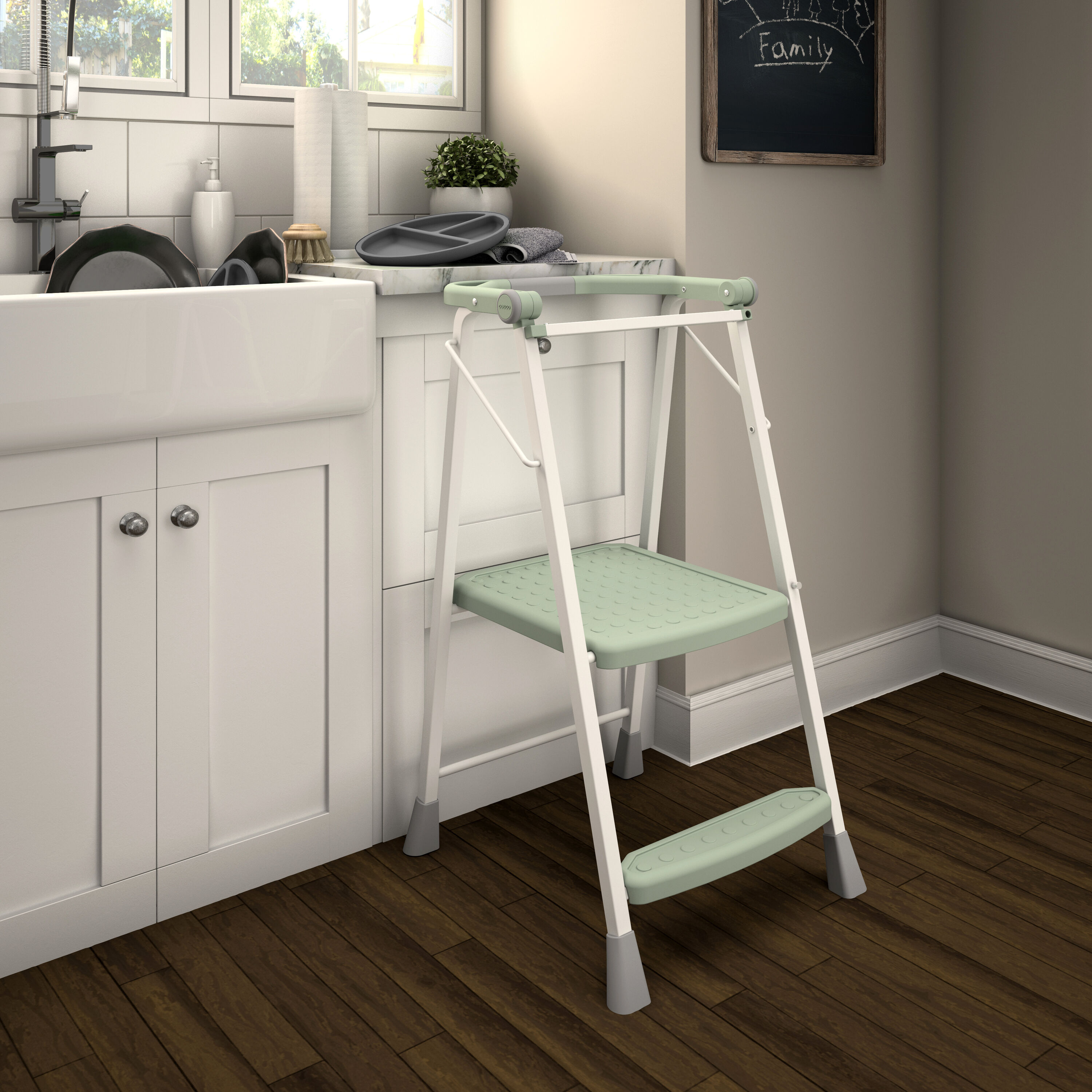 Banquito plegable de acero verde con capacidad de 225 libras de 2 peldaños Cosco 11349GRN1E