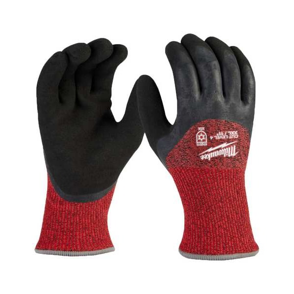 Guantes Milwaukee Tool con aislamiento de nivel 4 para invierno y con recubrimiento, Talla 2X-Grande (12 pares), Nivel de corte A1, 15 ga, Rojo/Negro - 48-73-7944B