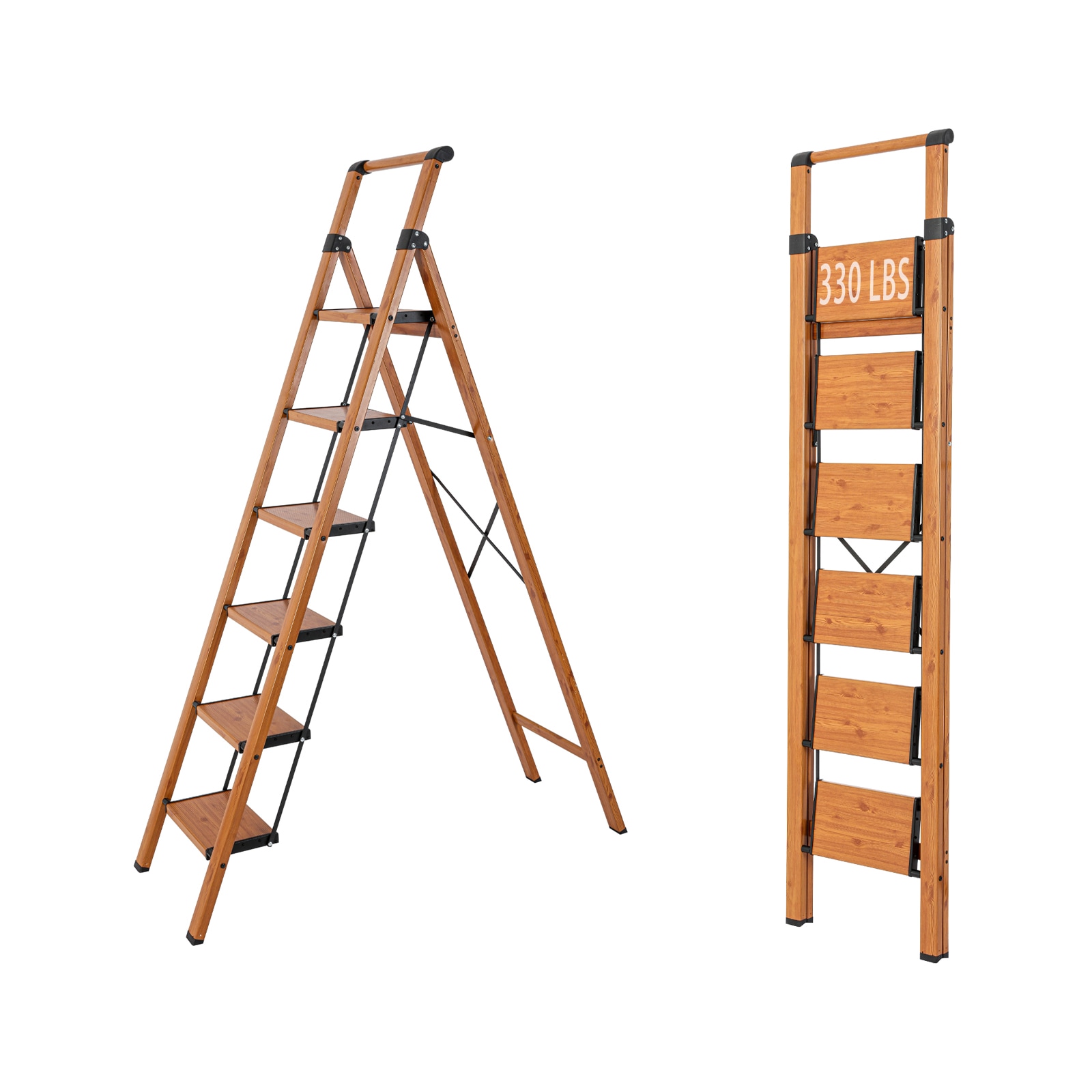 Taburete Plegable de Aluminio Marrón con Capacidad de 330 lb y 6 Peldaños Maocao Hoom H68193