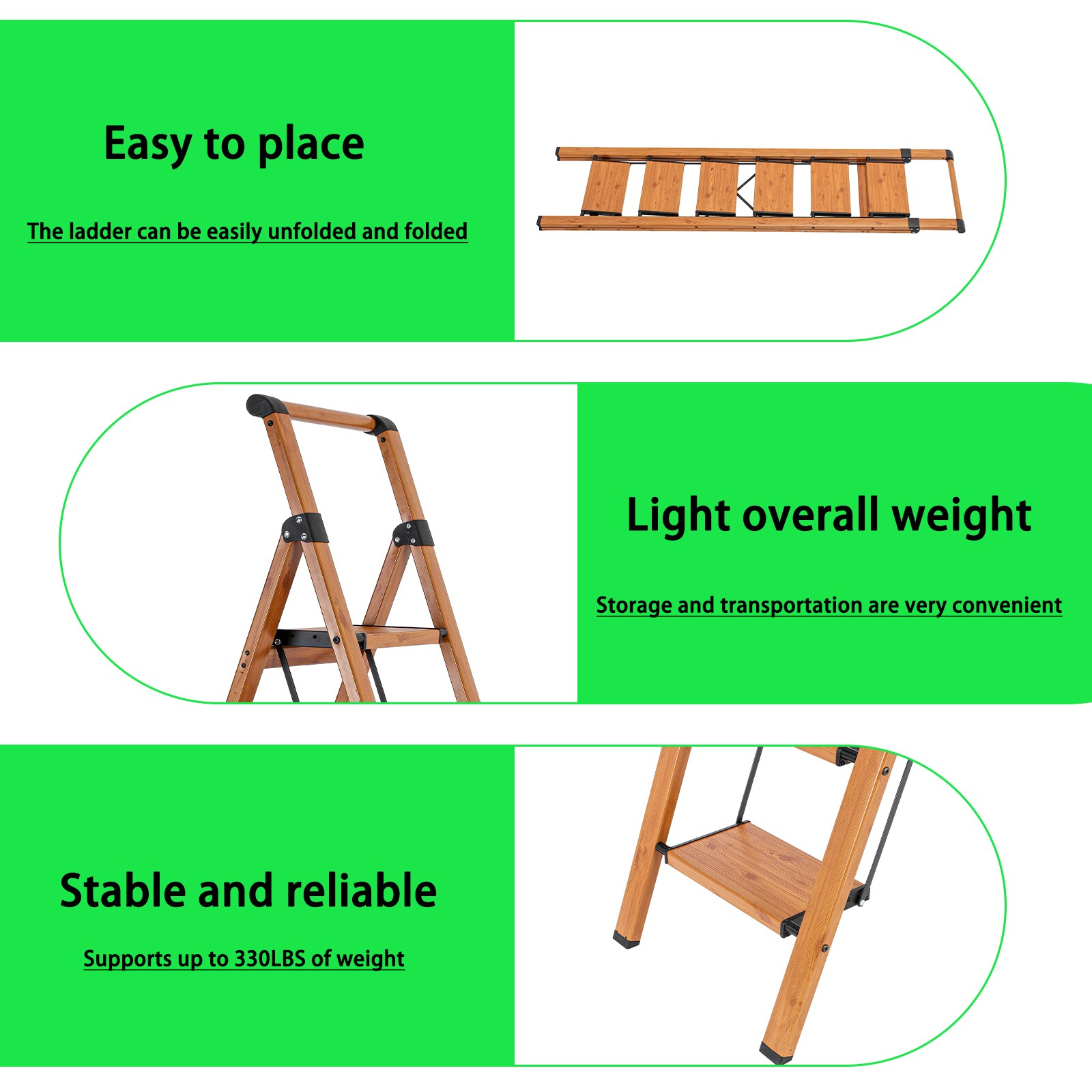 Taburete Plegable de Aluminio Marrón con Capacidad de 330 lb y 6 Peldaños Maocao Hoom H68193