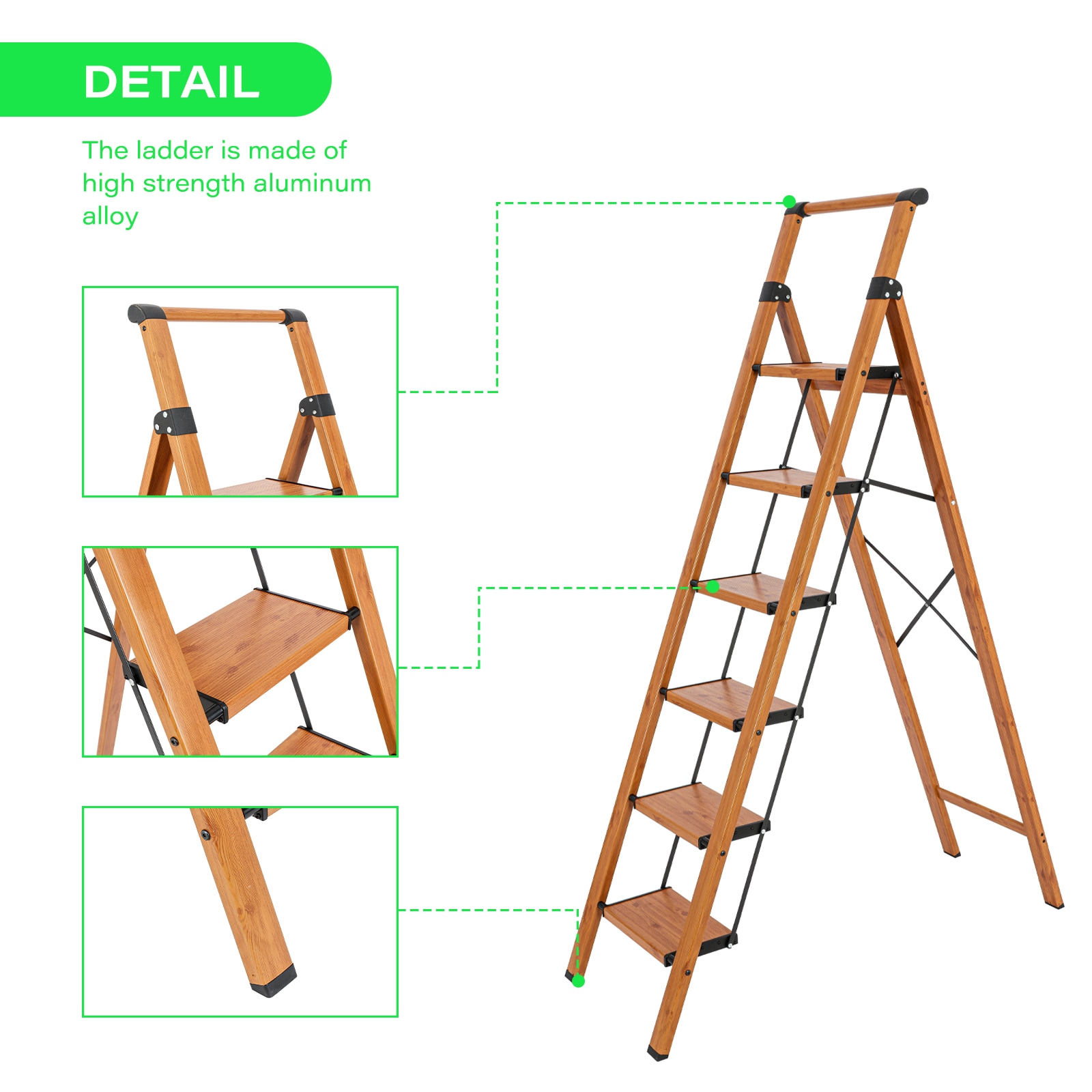 Taburete Plegable de Aluminio Marrón con Capacidad de 330 lb y 6 Peldaños Maocao Hoom H68193