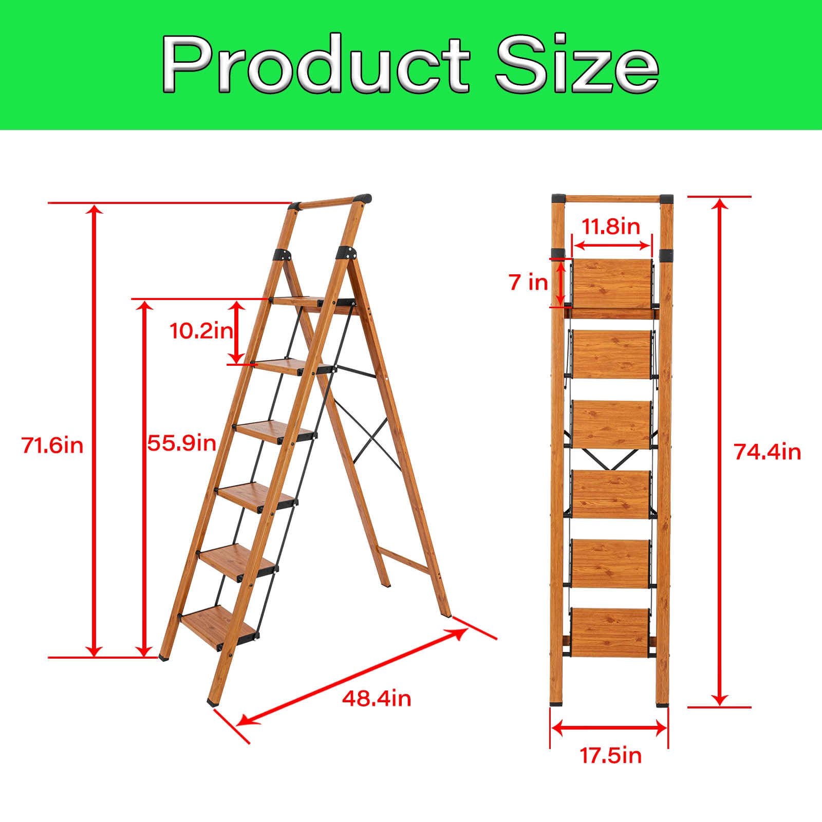 Taburete Plegable de Aluminio Marrón con Capacidad de 330 lb y 6 Peldaños Maocao Hoom H68193