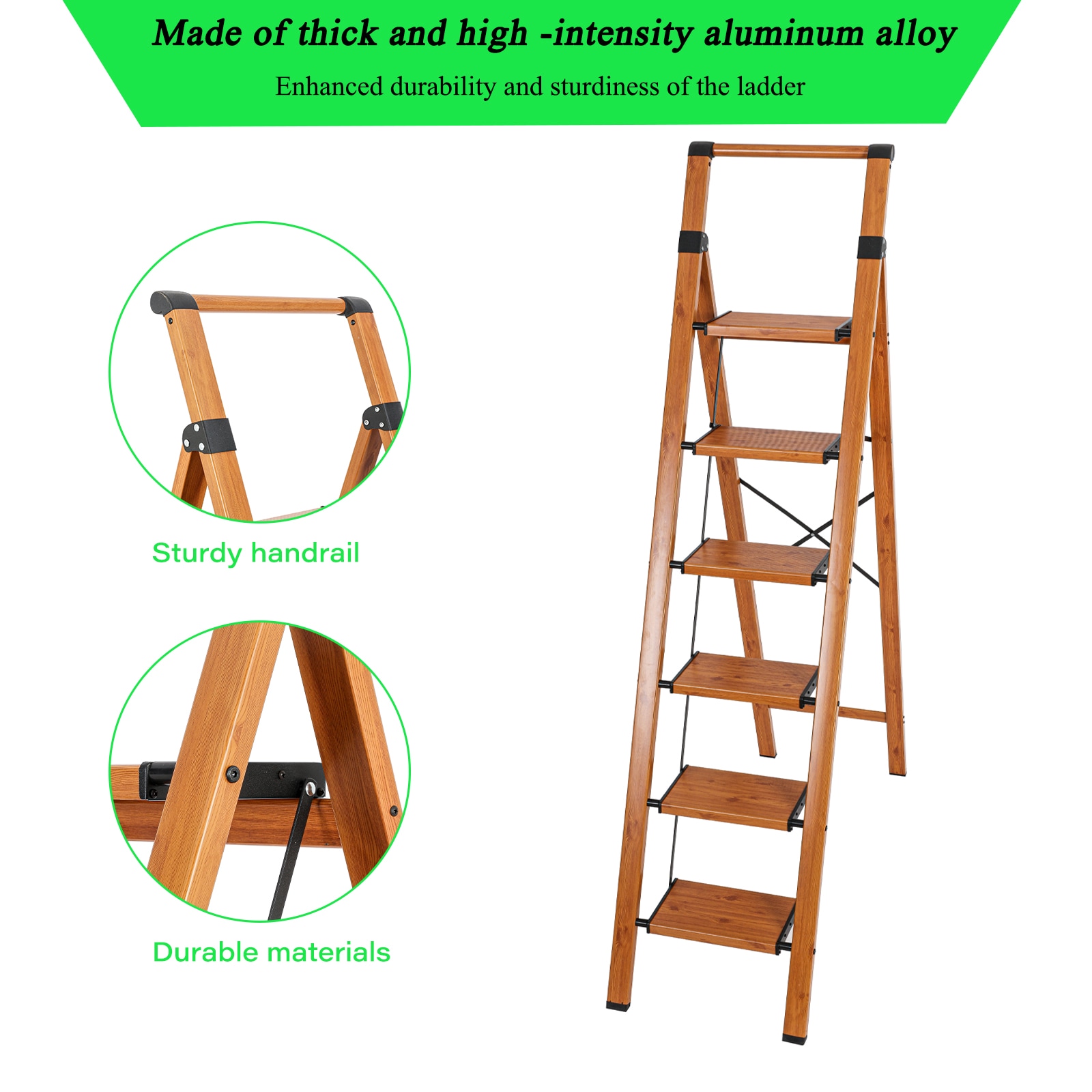 Taburete Plegable de Aluminio Marrón con Capacidad de 330 lb y 6 Peldaños Maocao Hoom H68193