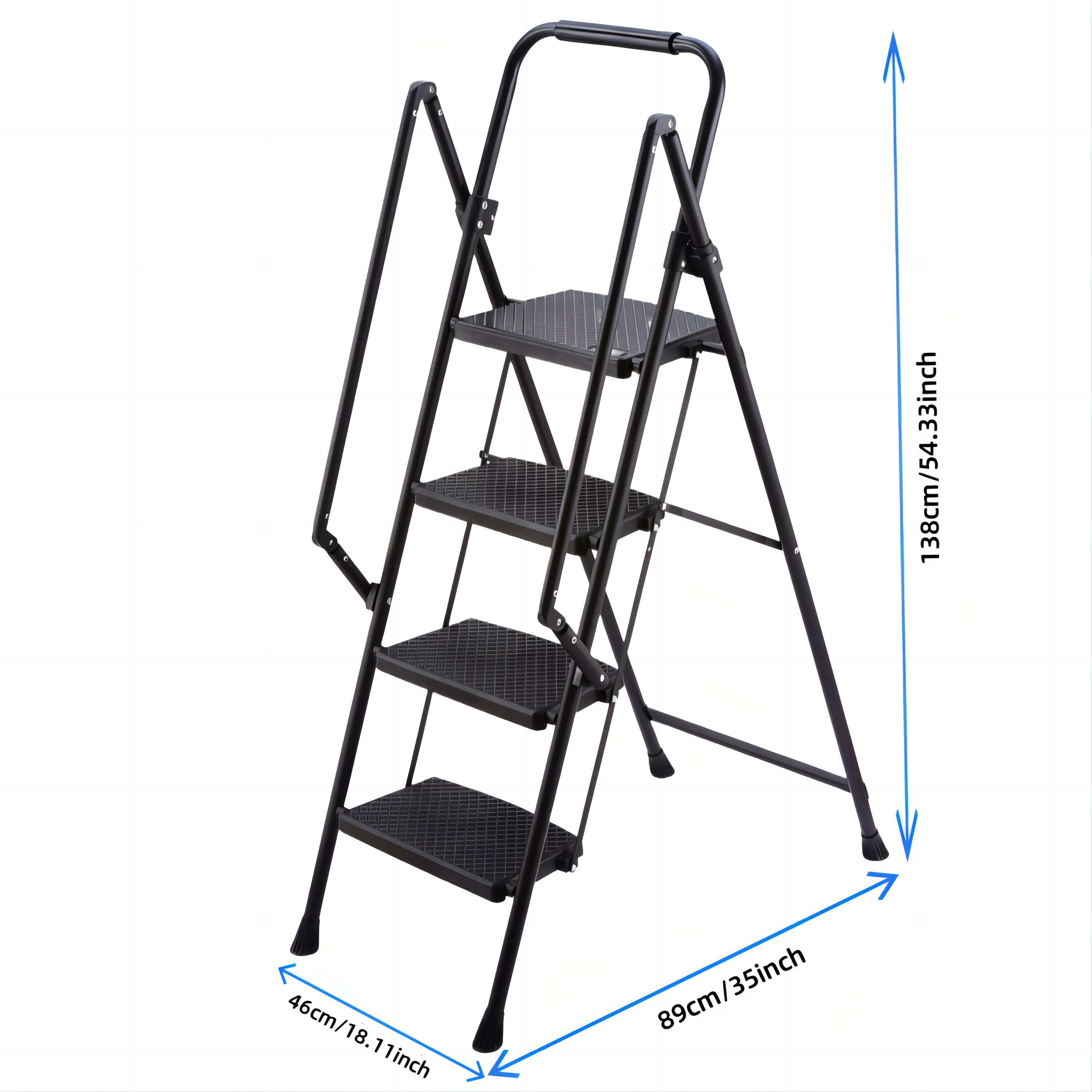 Taburete plegable de acero negro con capacidad de 300 libras de 4 pasos WELLFOR TL-HGY-32758