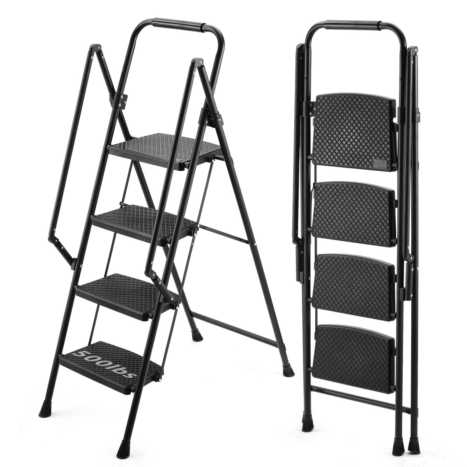 Taburete plegable de acero negro con capacidad de 300 libras de 4 pasos WELLFOR TL-HGY-32758