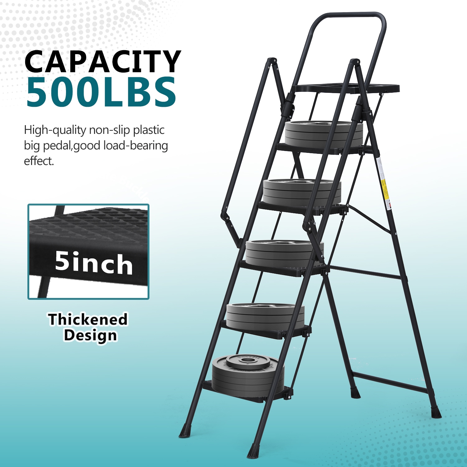 Escalera de 5 pasos Siavonce con capacidad de 500 lb en acero negro plegable de XH06900