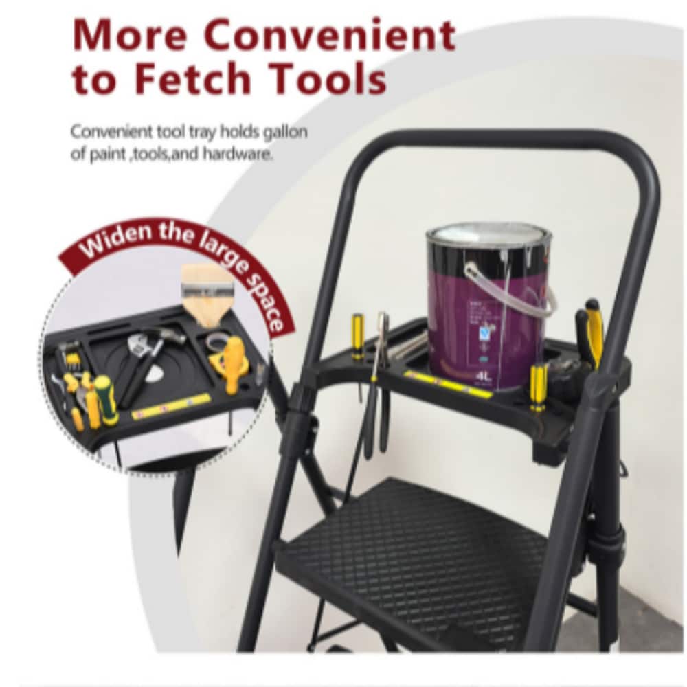 Escalera de 5 pasos Siavonce con capacidad de 500 lb en acero negro plegable de XH06900