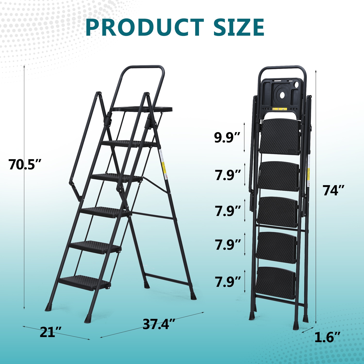 Escalera de 5 pasos Siavonce con capacidad de 500 lb en acero negro plegable de XH06900