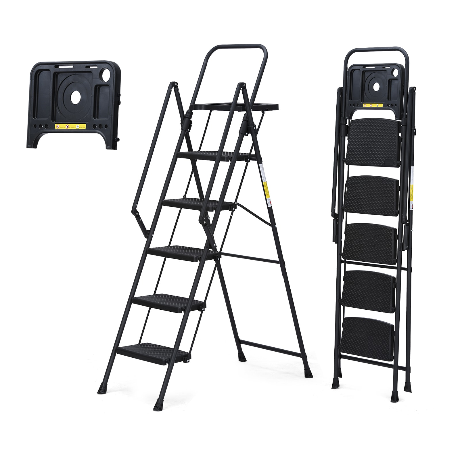 Escalera de 5 pasos Siavonce con capacidad de 500 lb en acero negro plegable de XH06900