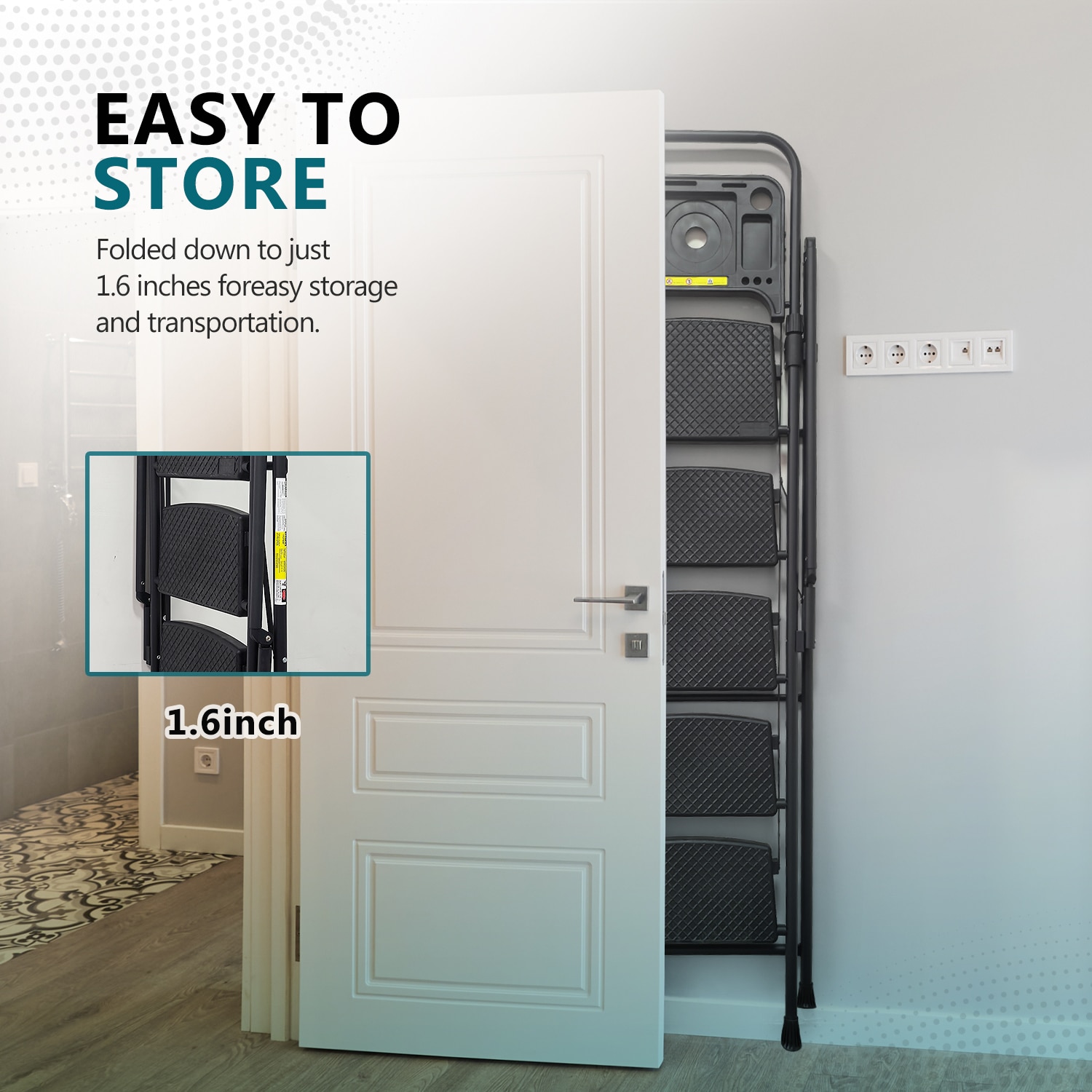 Escalera de 5 pasos Siavonce con capacidad de 500 lb en acero negro plegable de XH06900
