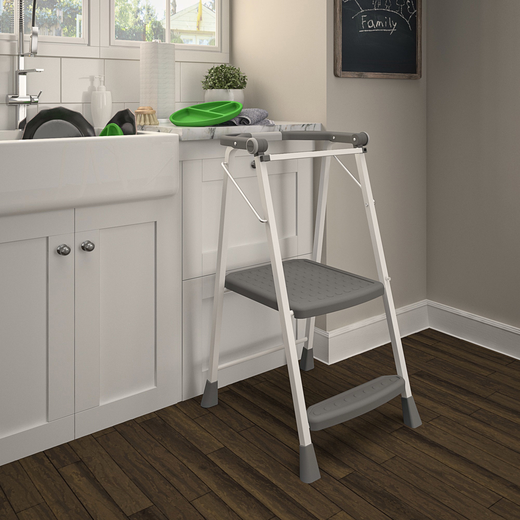 Taburete Plegable de Acero Gris de 2 Pasos con Capacidad de 225 libras Cosco 11349WHG1E