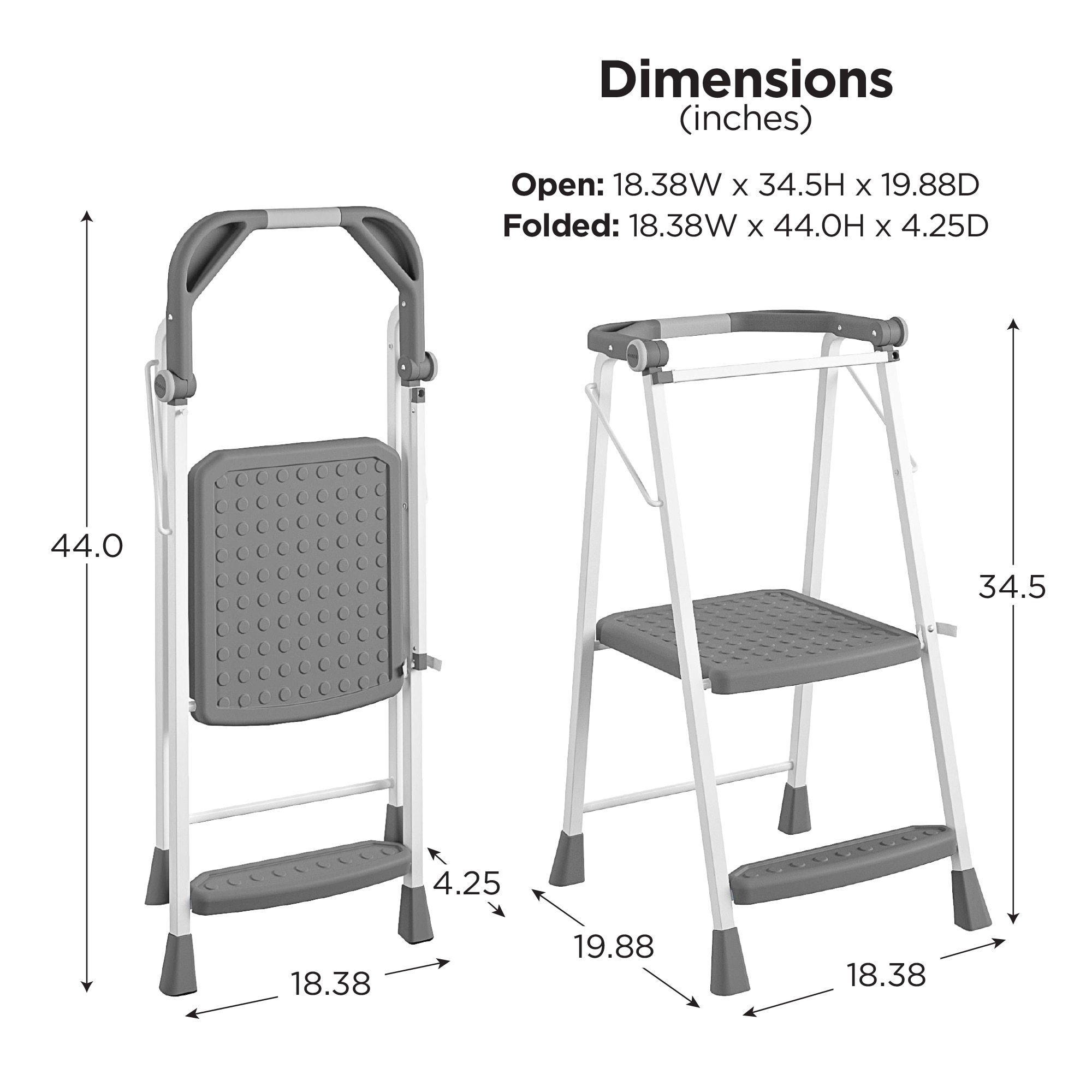 Taburete Plegable de Acero Gris de 2 Pasos con Capacidad de 225 libras Cosco 11349WHG1E