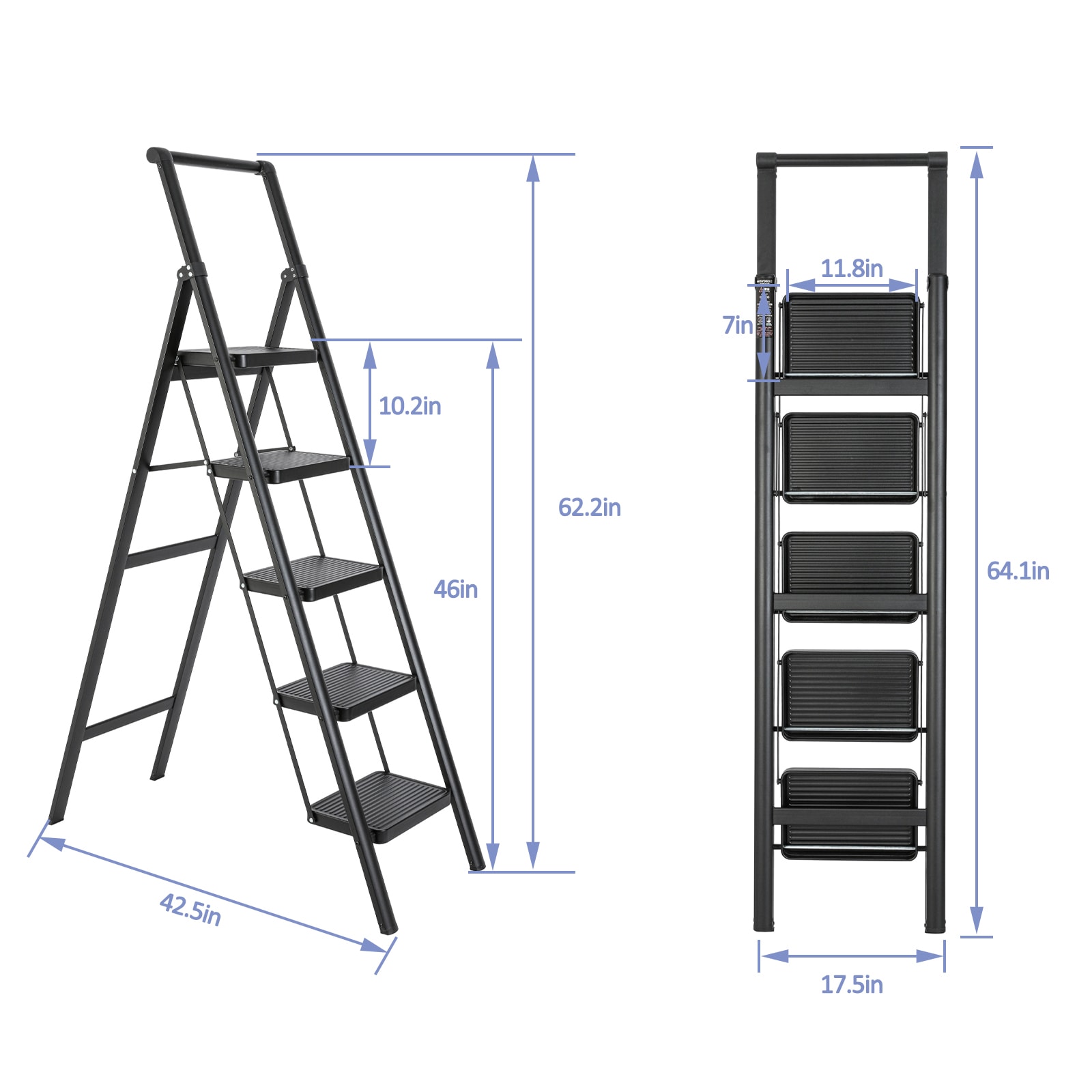 Escalera plegable de aluminio negro con capacidad de 330 lb de Maocao Hoom de 5 peldaños