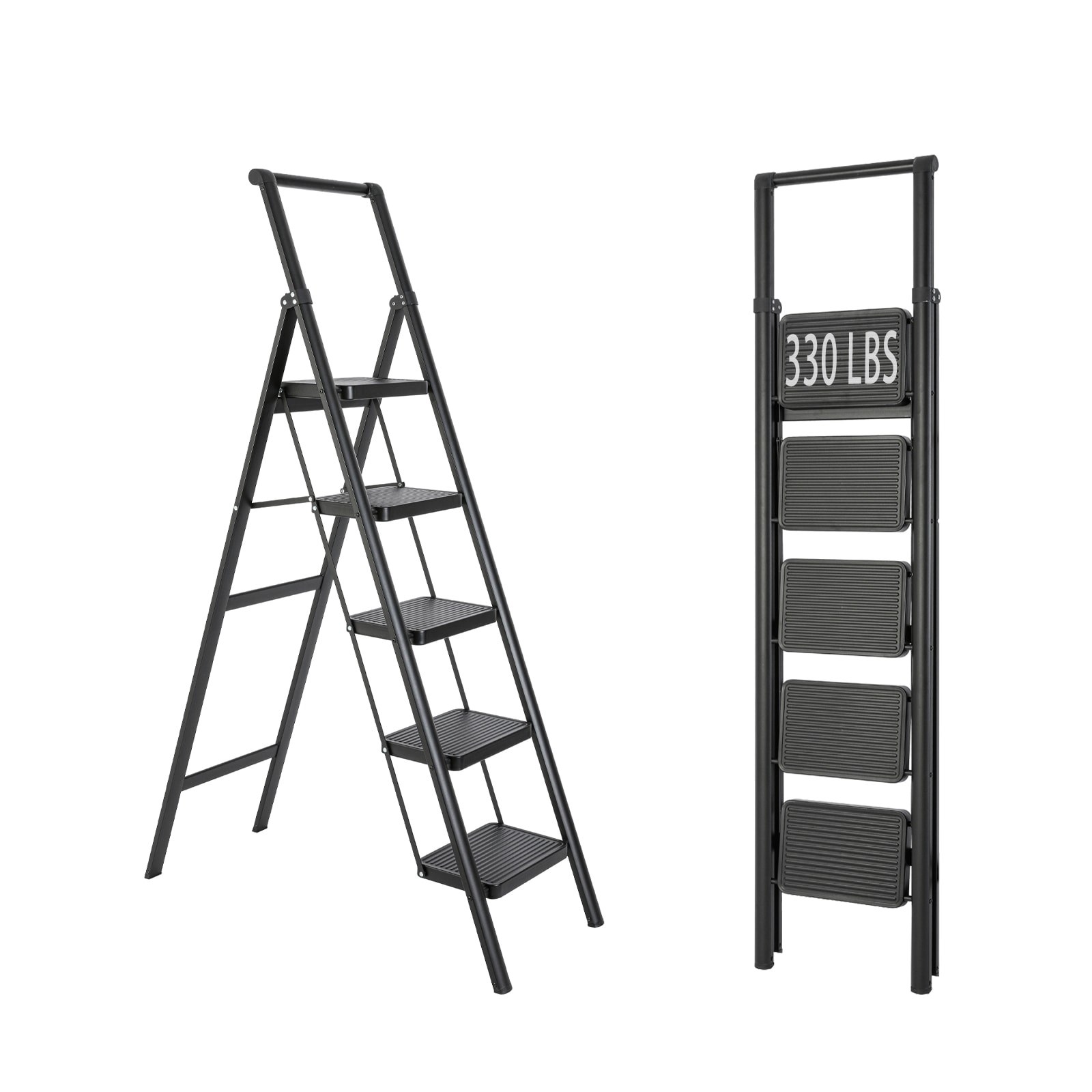 Escalera plegable de aluminio negro con capacidad de 330 lb de Maocao Hoom de 5 peldaños
