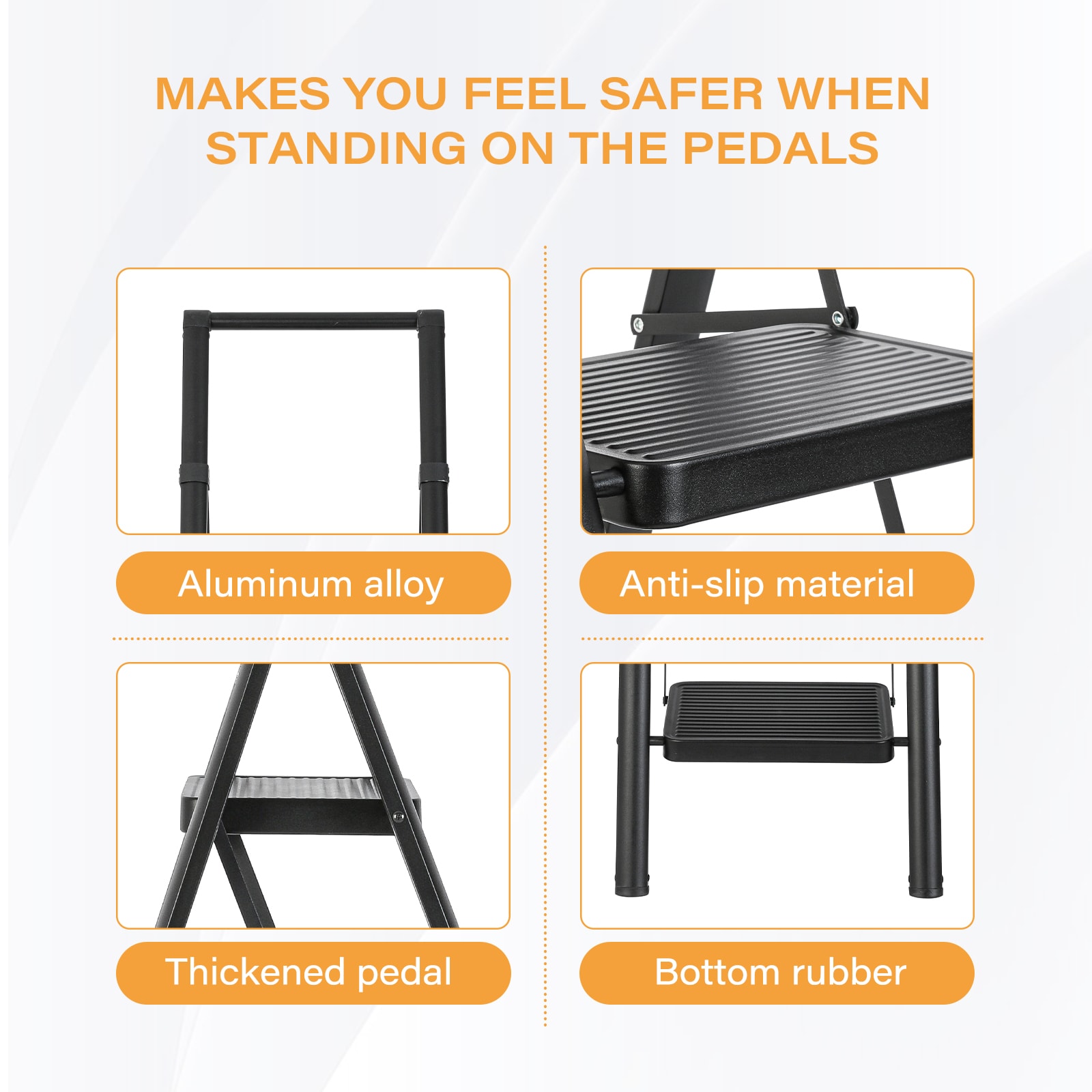 Escalera plegable de aluminio negro con capacidad de 330 lb de Maocao Hoom de 5 peldaños