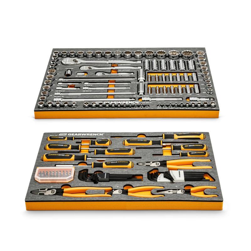 Juego de herramientas estándar de alicate y mecánico GEARWRENCH 120 XP de 1/4, 3/8 y 1/2 pulgadas en bandejas de espuma EVA (160 piezas) - 8299883071CB.
