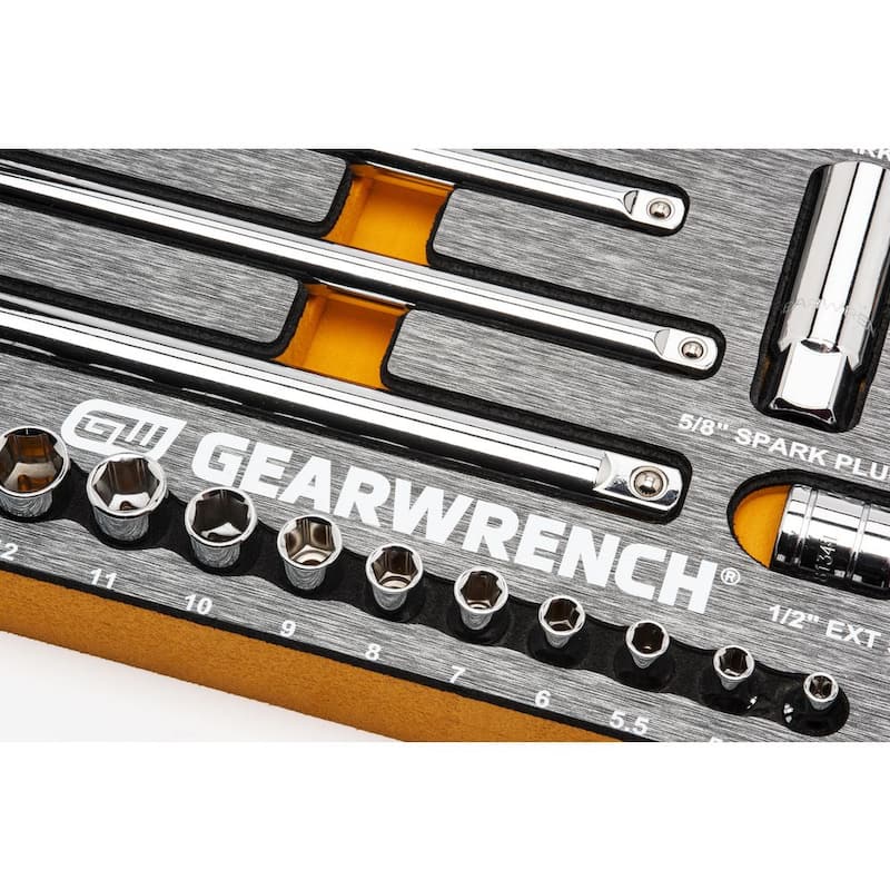 Juego de herramientas estándar de alicate y mecánico GEARWRENCH 120 XP de 1/4, 3/8 y 1/2 pulgadas en bandejas de espuma EVA (160 piezas) - 8299883071CB.