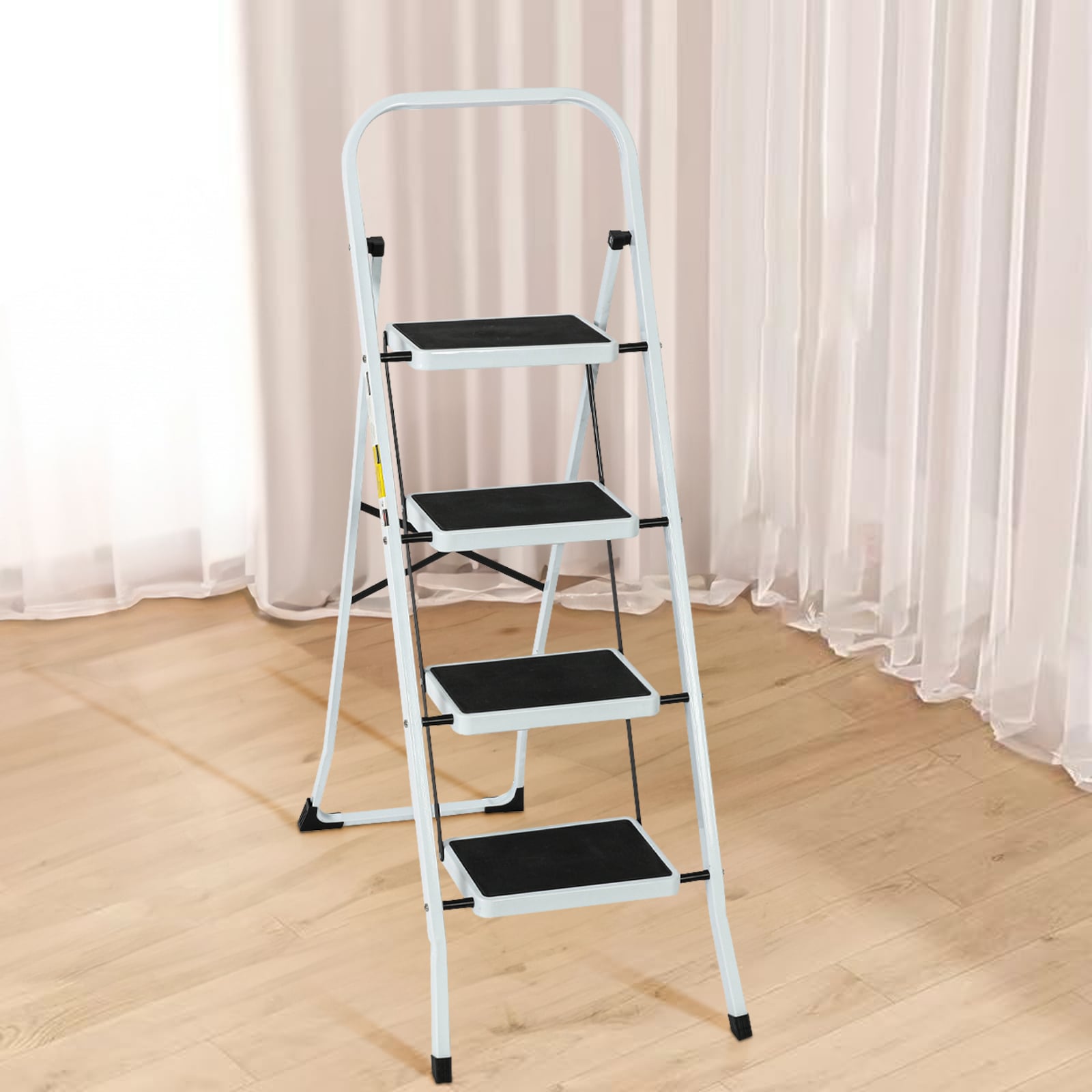 Escalonadore Plegable de Acero Blanco de 4 Peldanos con Capacidad de 330 lbs. Flynama J-V-68184