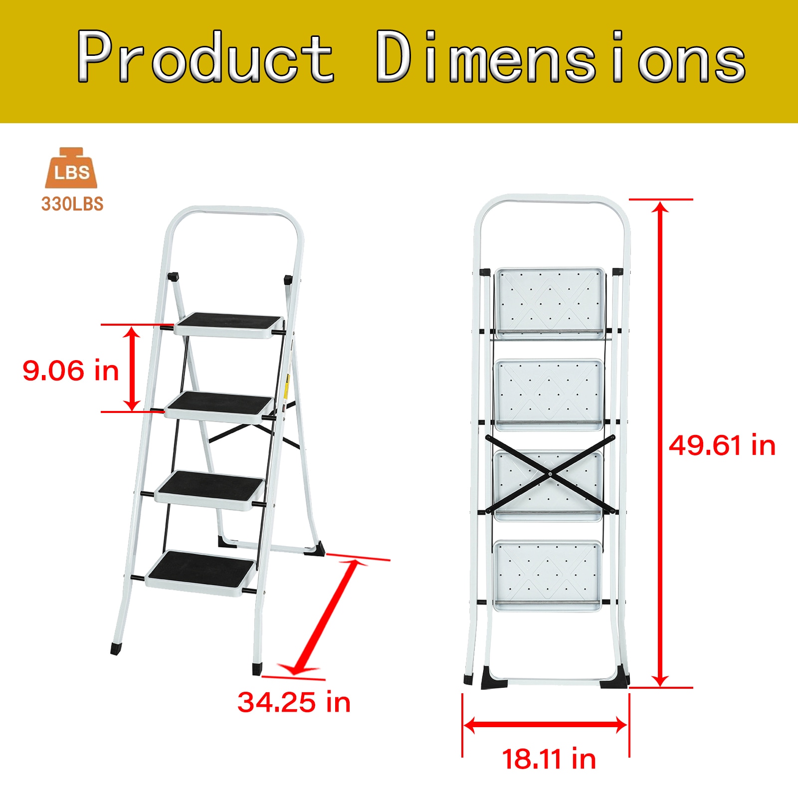 Escalonadore Plegable de Acero Blanco de 4 Peldanos con Capacidad de 330 lbs. Flynama J-V-68184